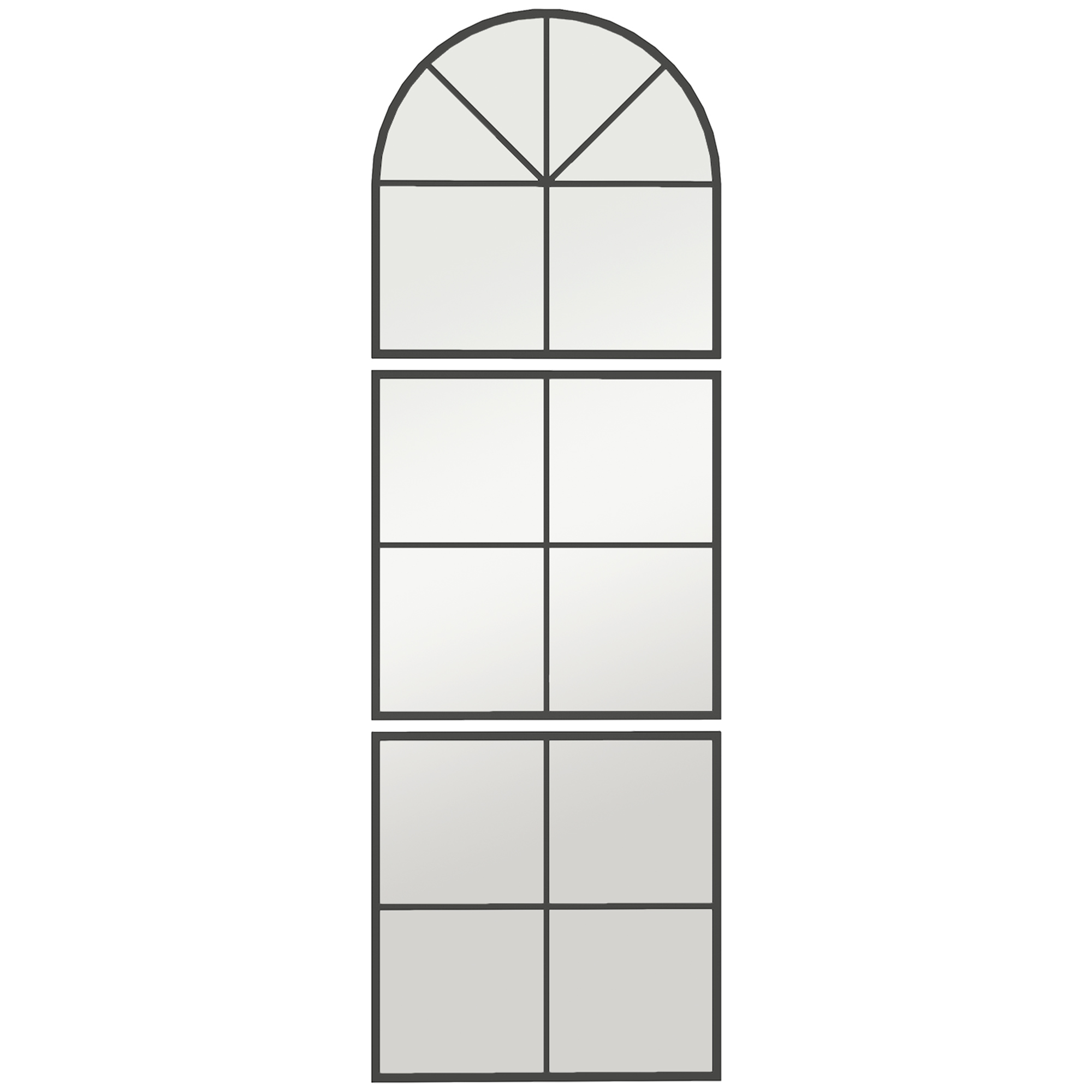 3-osaline seinapeegel, kaarjas ülaosa, metallraam, must, 60 x 2 x 180 cm