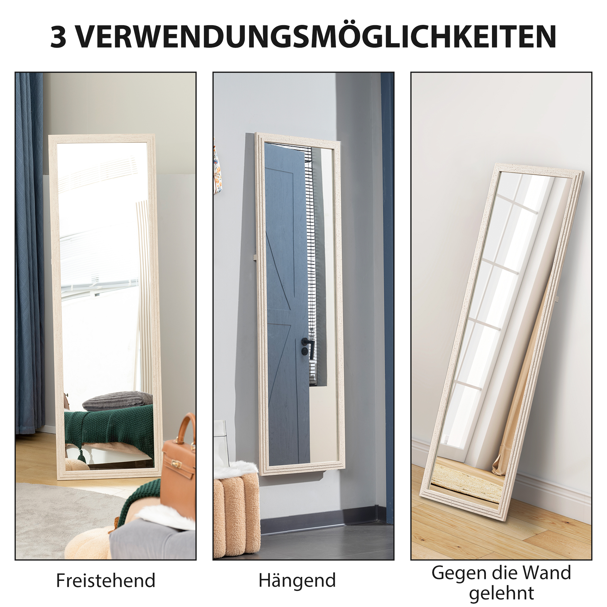 160 x 50 cm täispikkuses peegel raamiga, valge