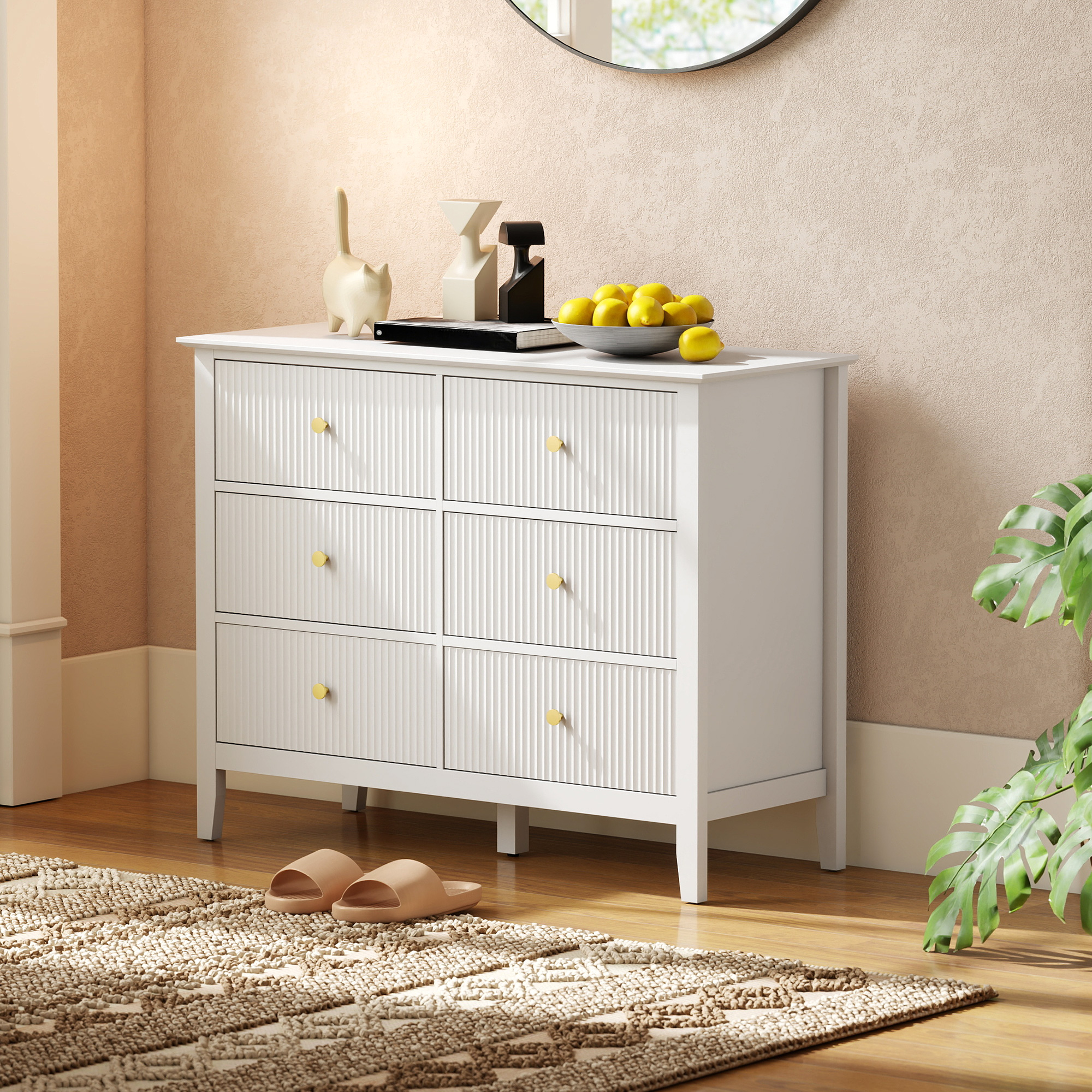 Komood ja sahtlipuhver 6 sahtliga, valge, 100 x 40 x 78 cm