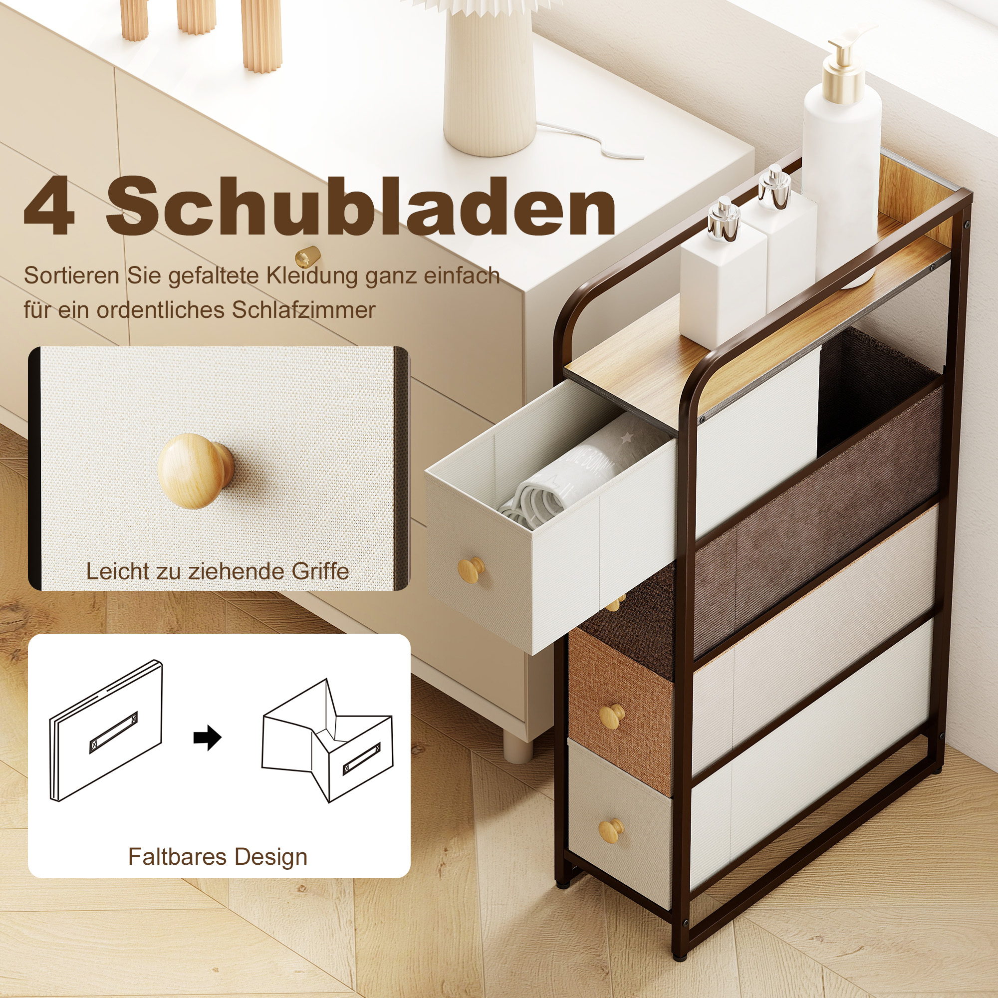 Komoodikapp 4 sahtliga, lausriie, terasraam, 20 x 47 x 84,5 cm, mitmevärviline