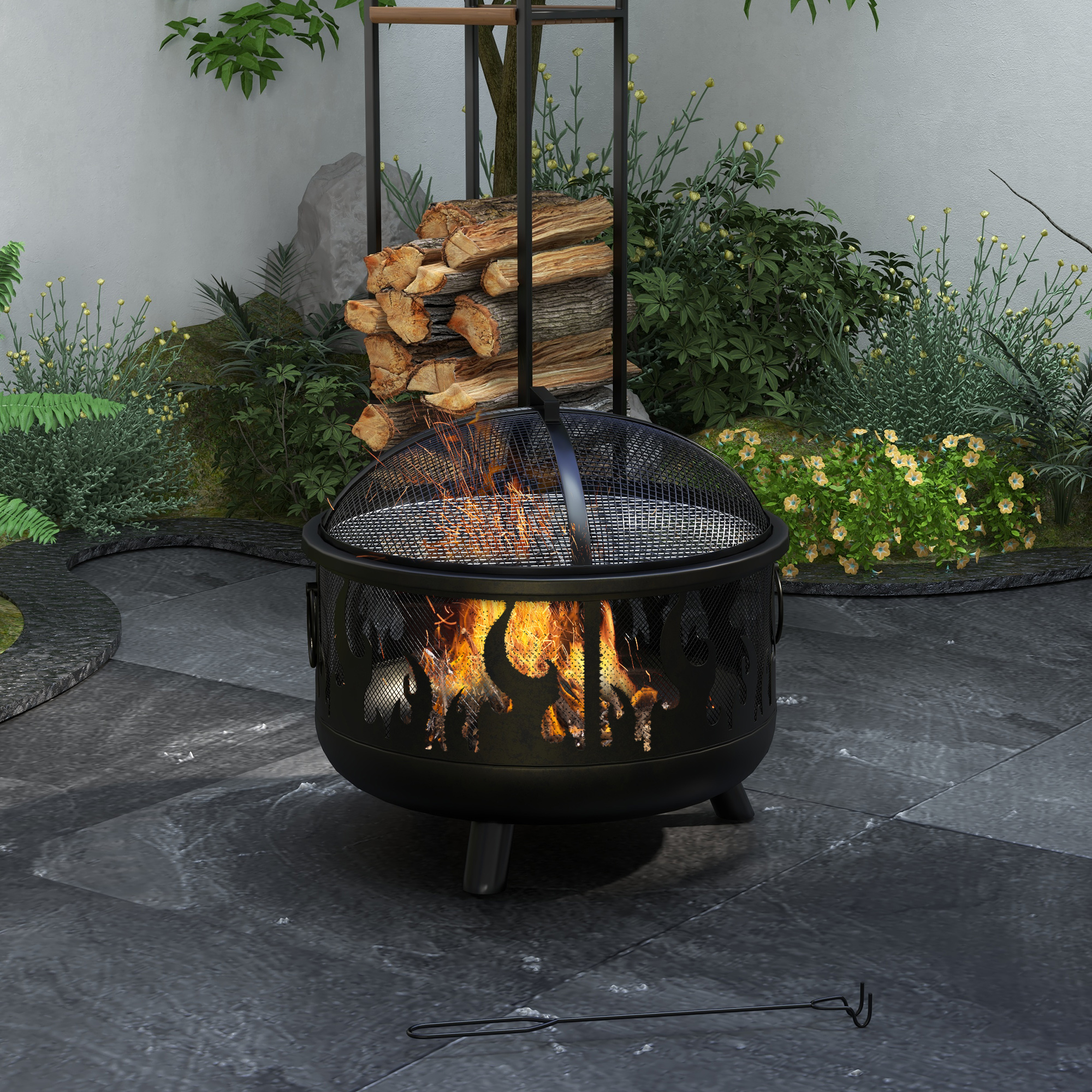 Tulekoda grillrestiga, 61 cm, must