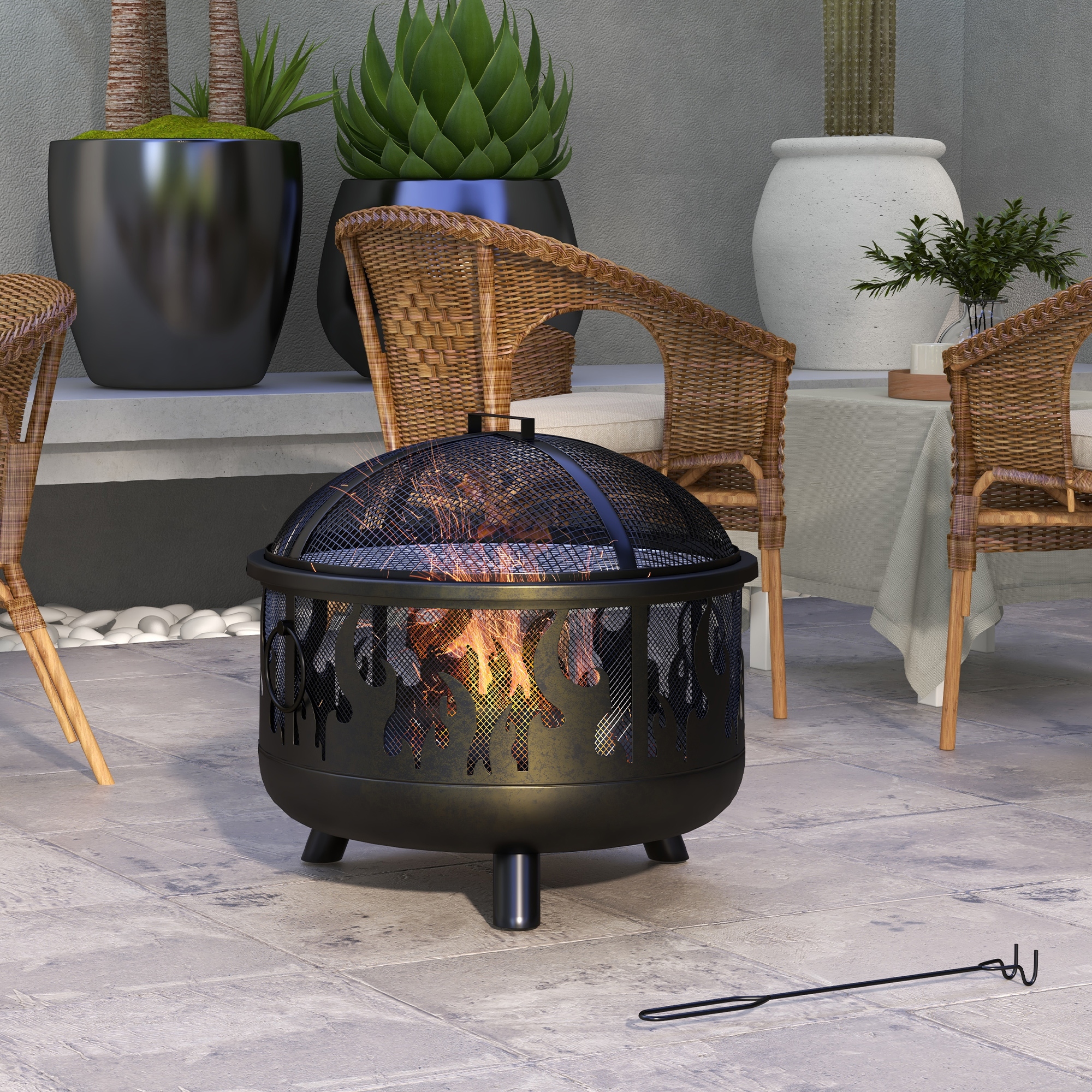 Tulekoda grillrestiga, 61 cm, must