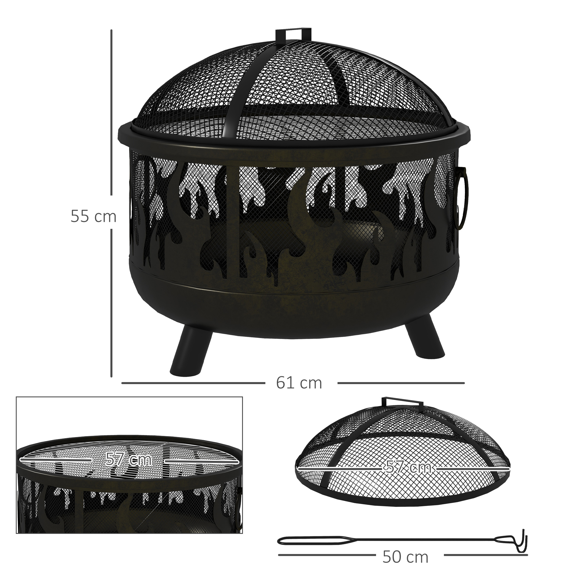 Tulekoda grillrestiga, 61 cm, must