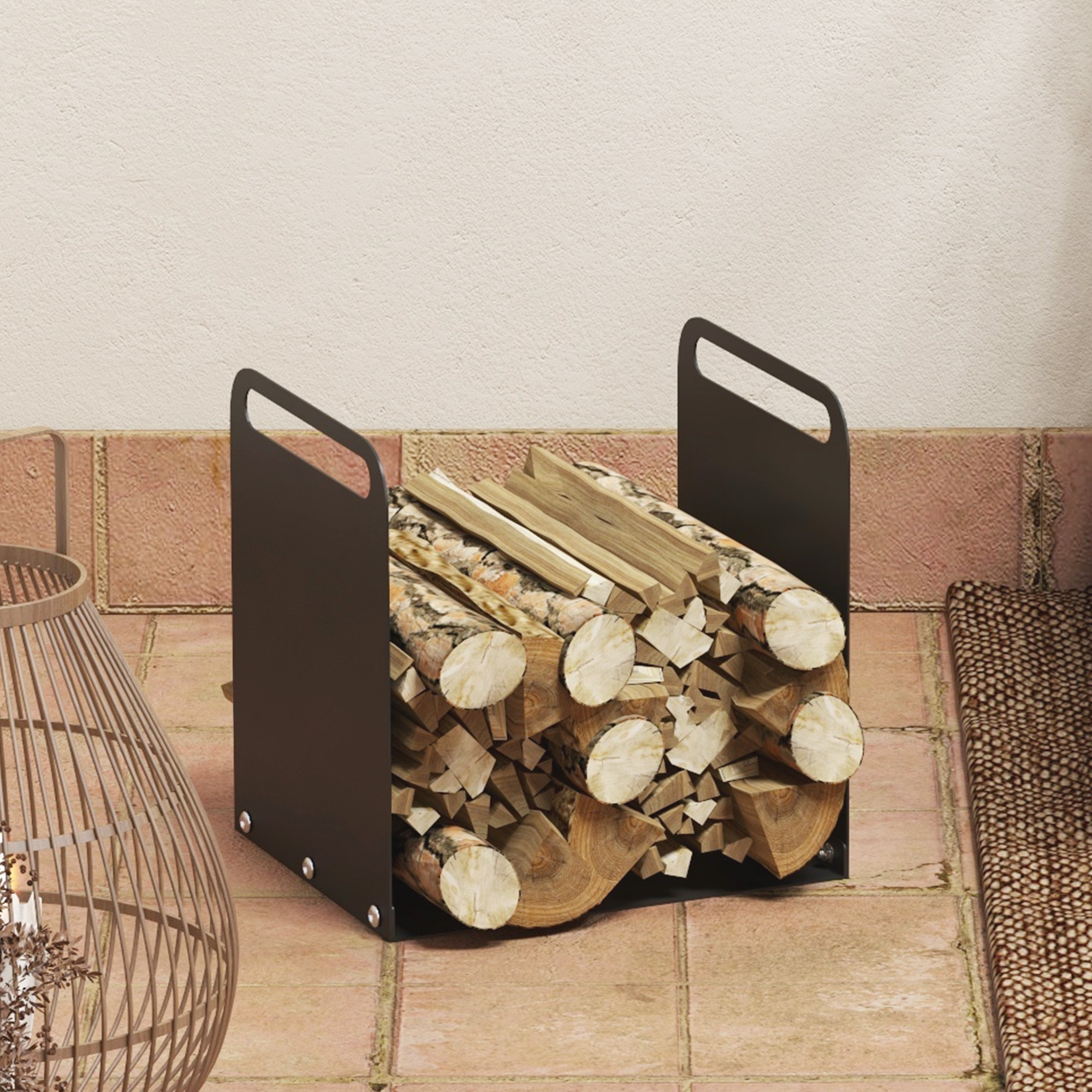Küttepuude alus, 2 käepidet, terasraam, must, 36,5 x 30 x 36 cm, kuni 30 kg