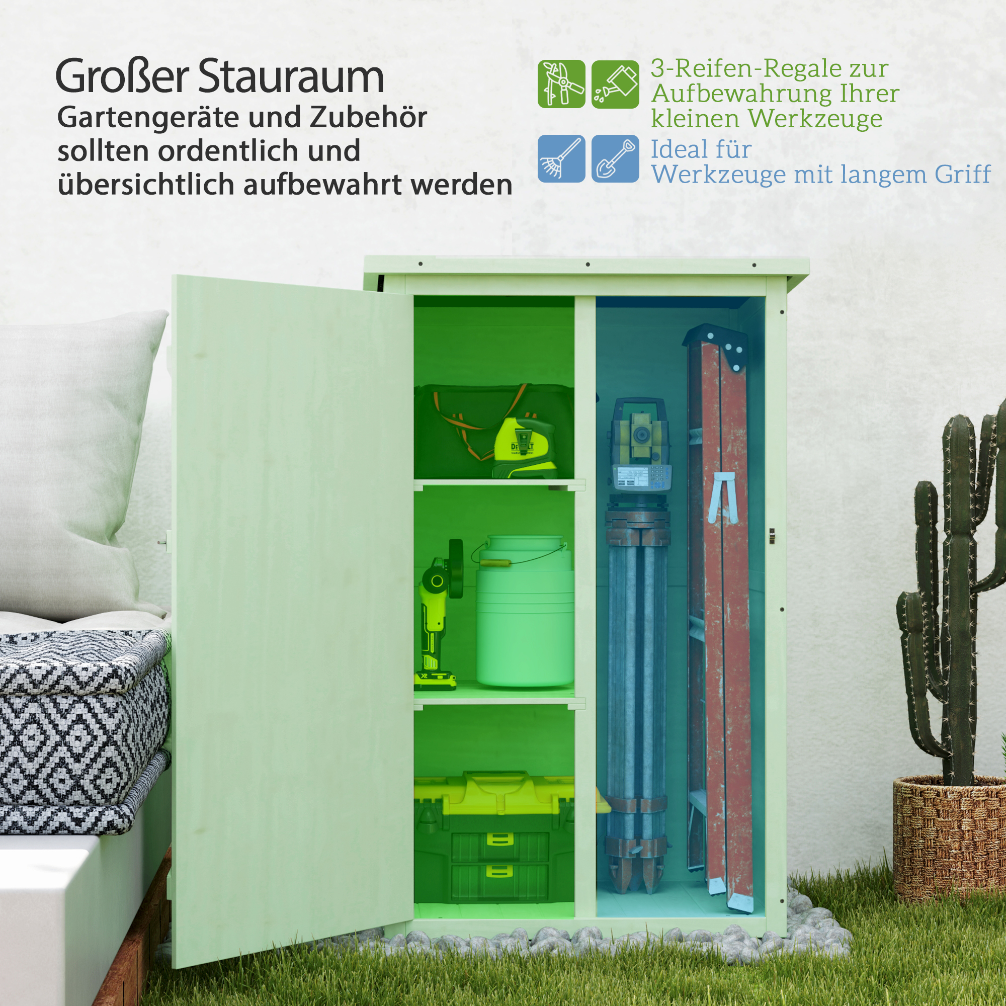 Aiamööbli kapp, puidust, roheline, 75 x 56 x 115 cm