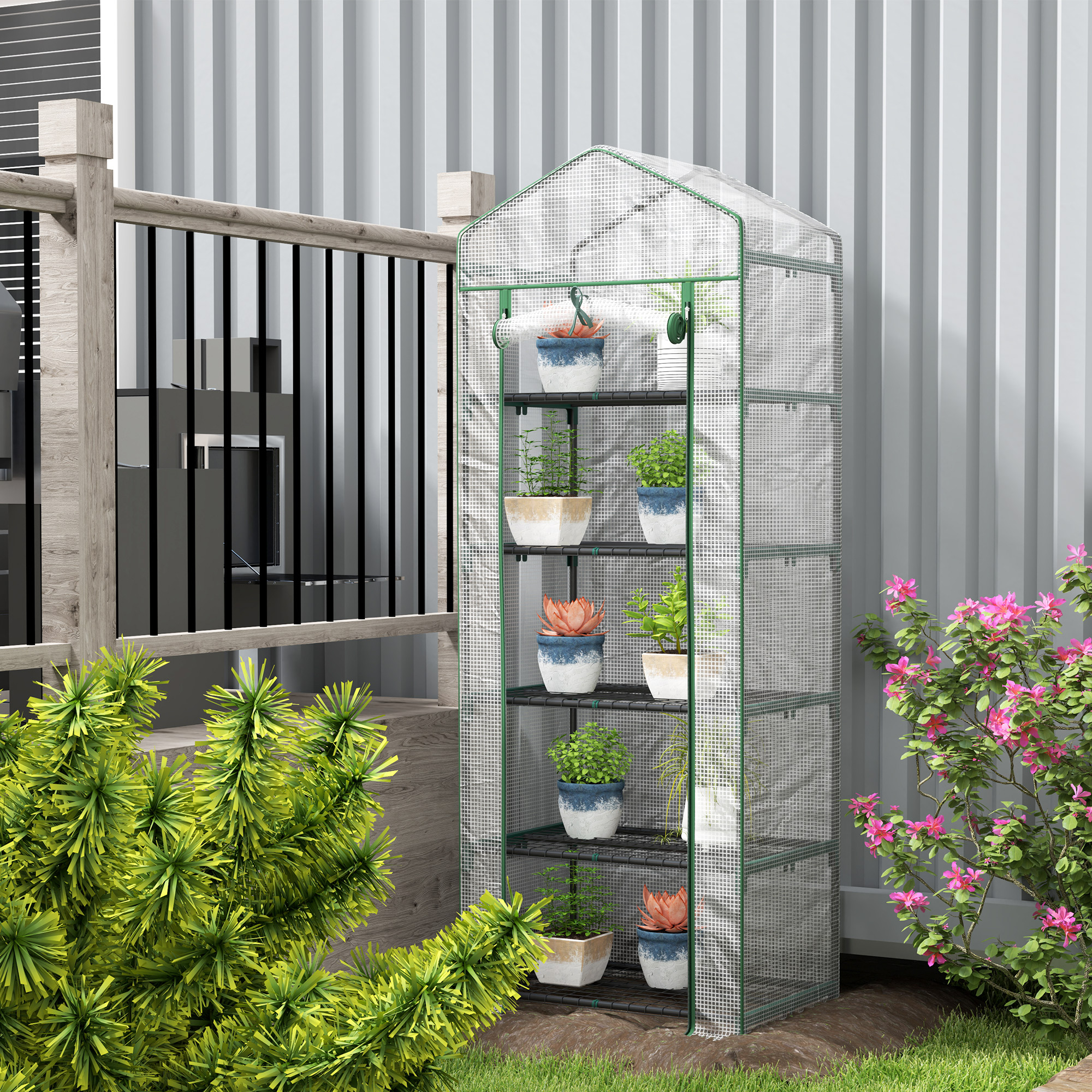 Mini kasvuhoone lillede või köögiviljade jaoks, teras, plast, valge, 69 x 49 x 193 cm