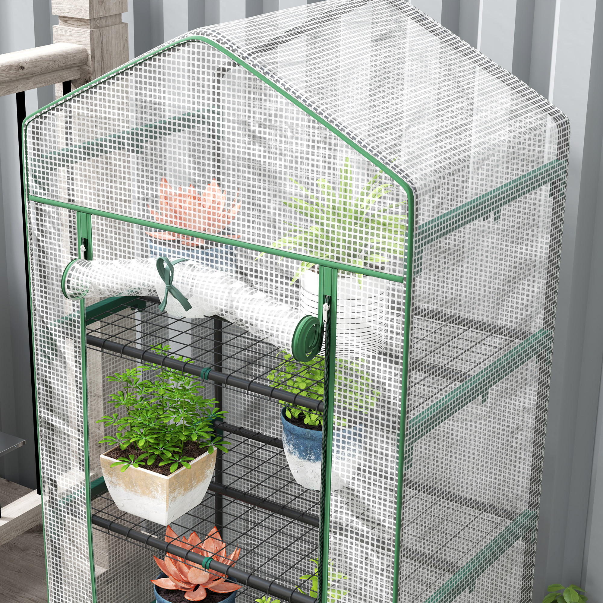 Mini kasvuhoone lillede või köögiviljade jaoks, teras, plast, valge, 69 x 49 x 193 cm