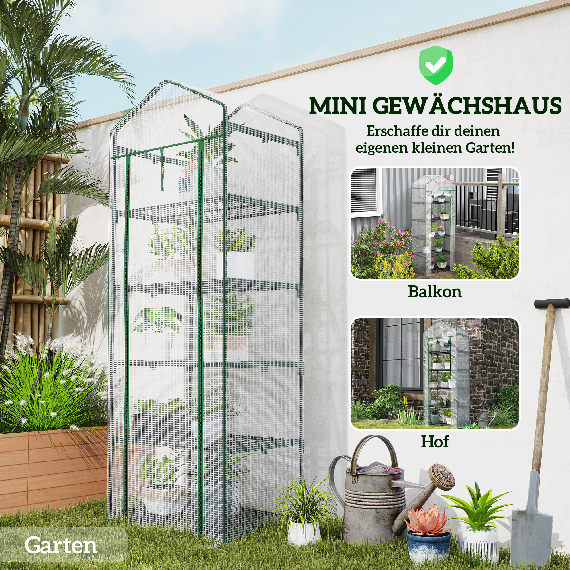 Mini kasvuhoone lillede või köögiviljade jaoks, teras, plast, valge, 69 x 49 x 193 cm