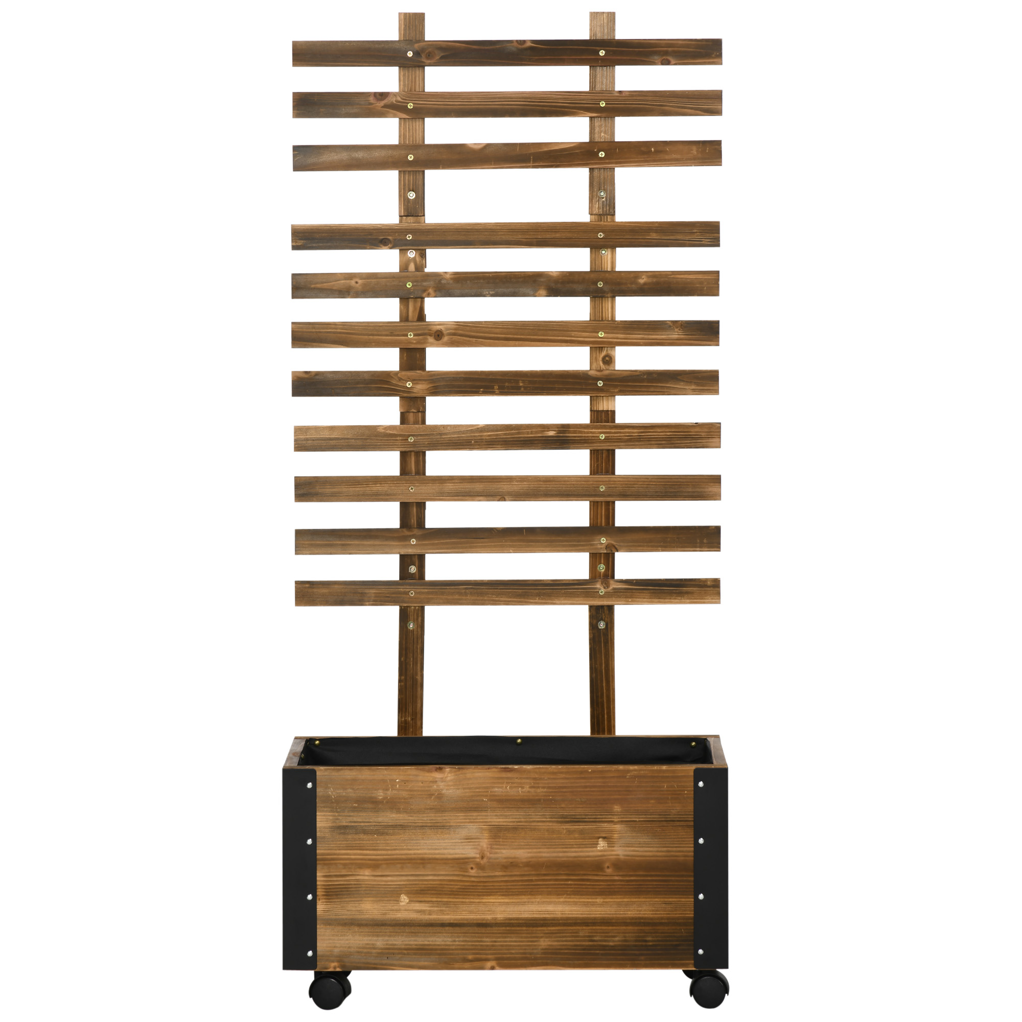 Kõrgpeenar tugiga ronitaimedele, 4 ratast, töödeldud täispuit, 65 x 31 x 147 cm, must + pruun