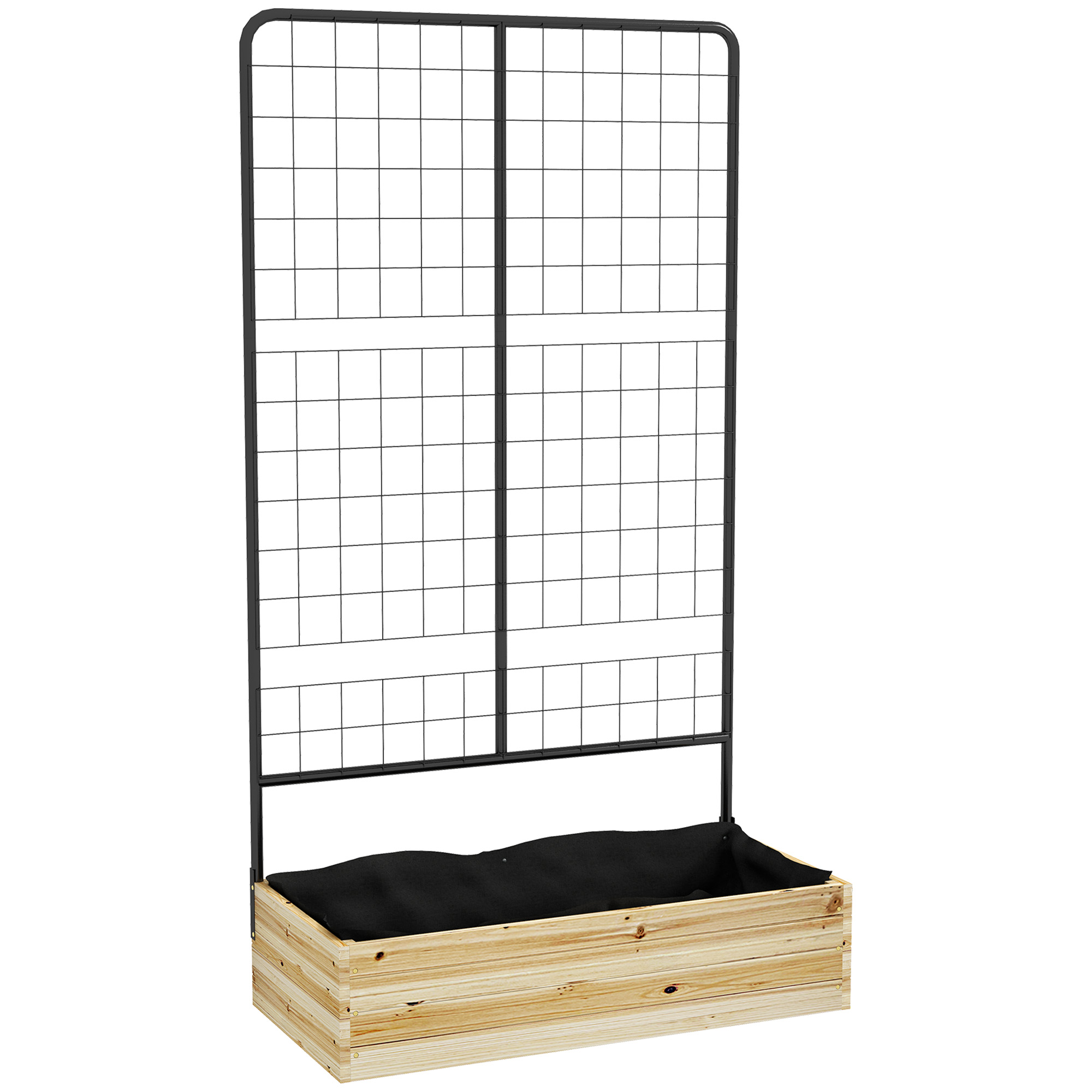 Istutuspeenar võreseinaga, naturaalne puit, must, 80 x 38 x 145 cm