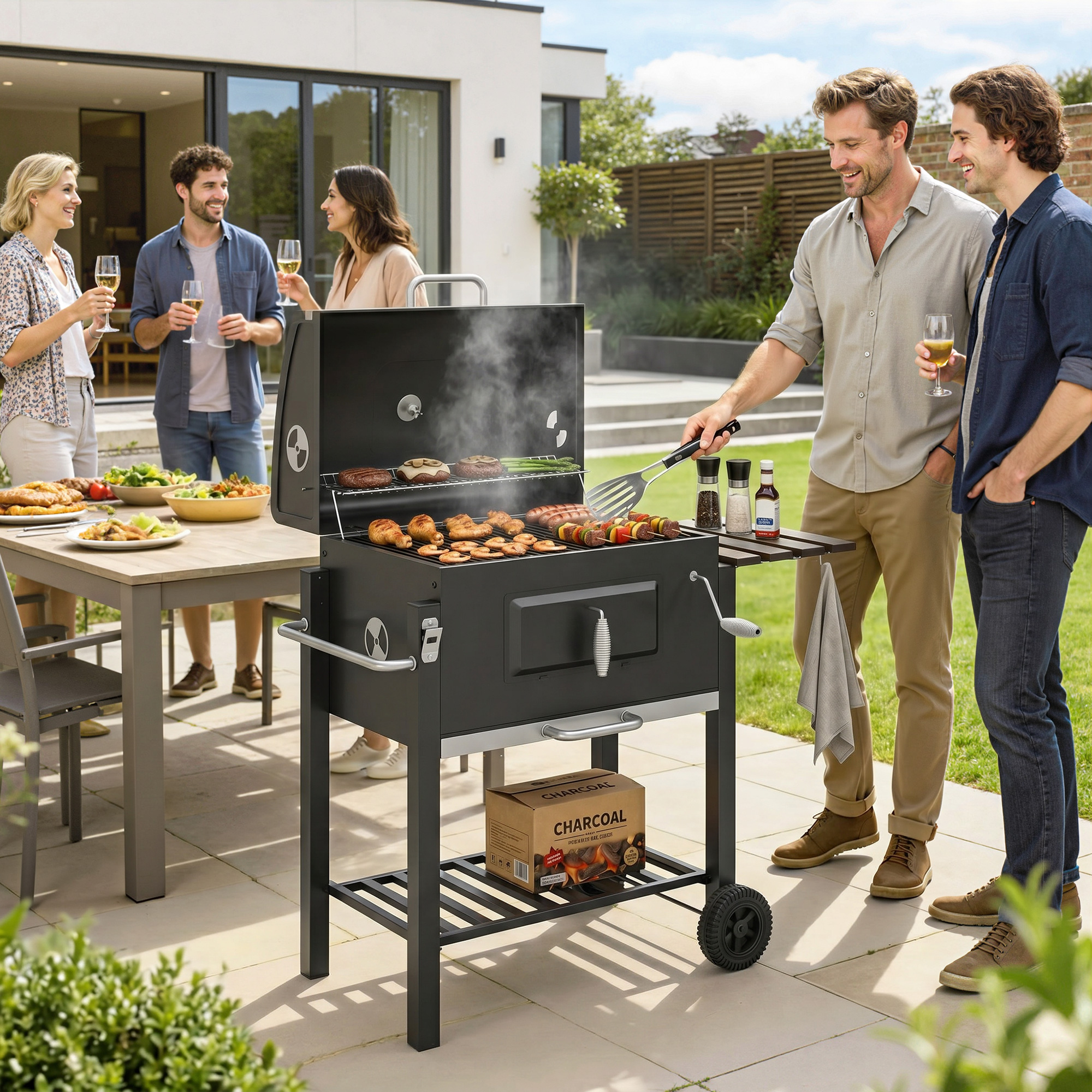 Puusöegrill suitsutaja, must, 113 x 65 x 108 cm