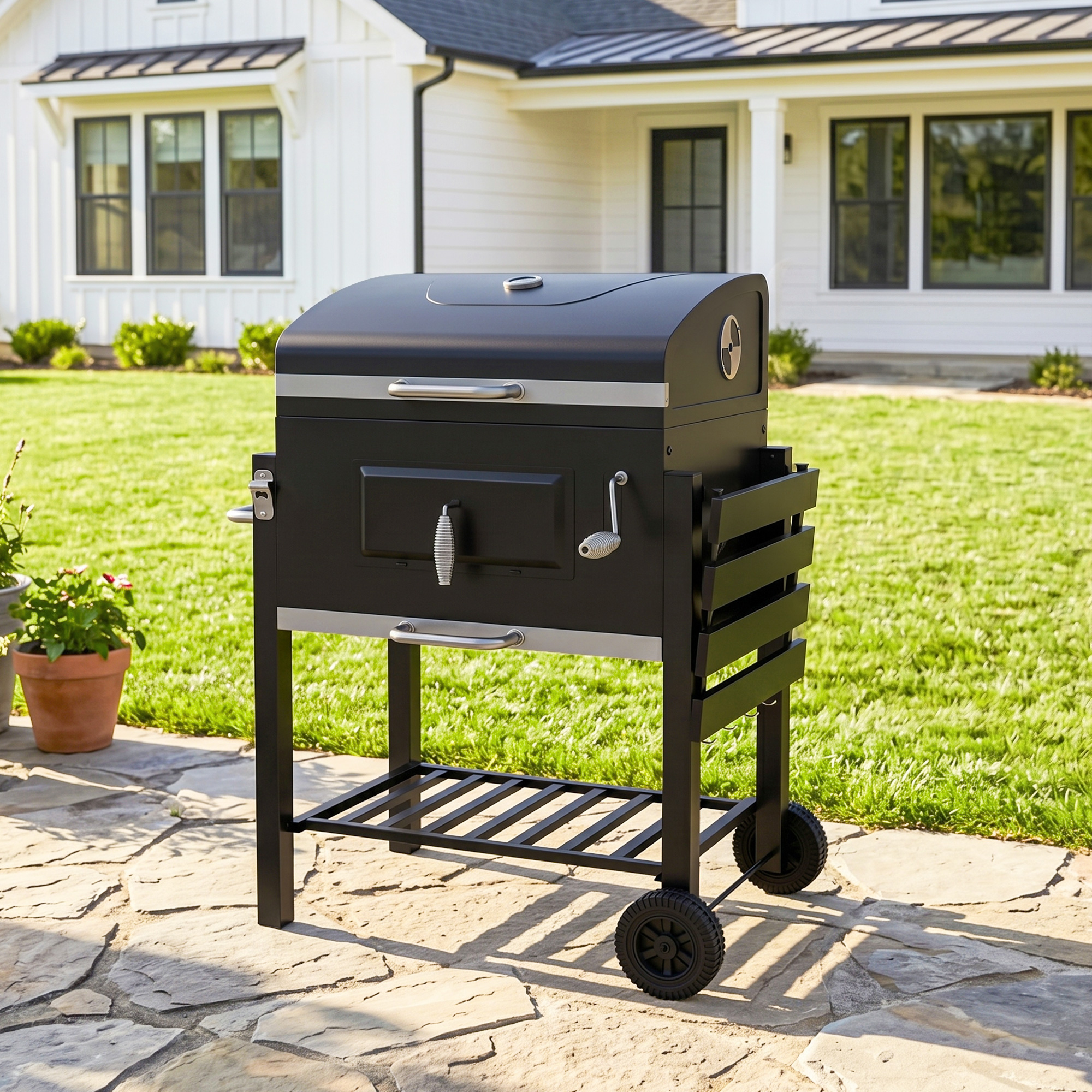 Puusöegrill suitsutaja, must, 113 x 65 x 108 cm