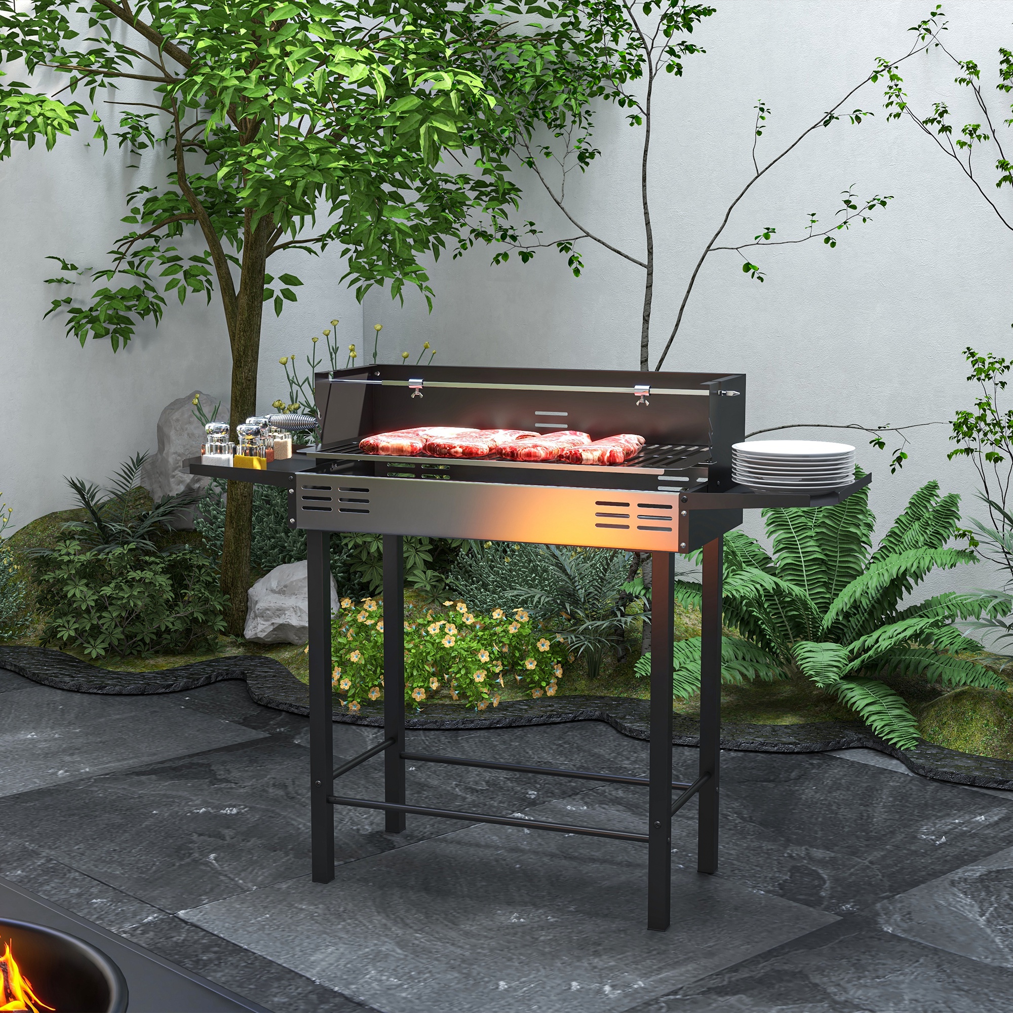Söegrill pöörleva vardaga, must, 118 x 32 x 90 cm