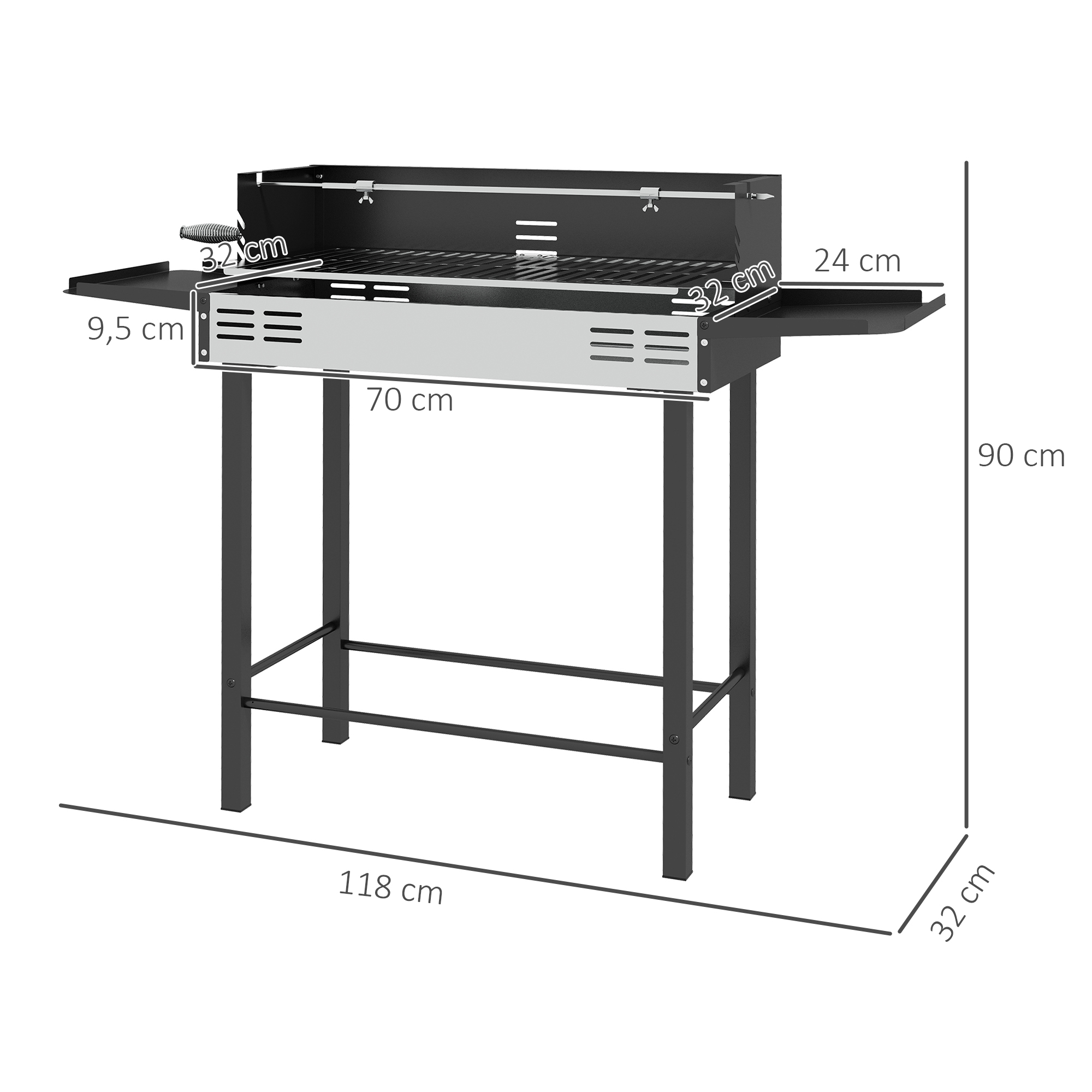 Söegrill pöörleva vardaga, must, 118 x 32 x 90 cm