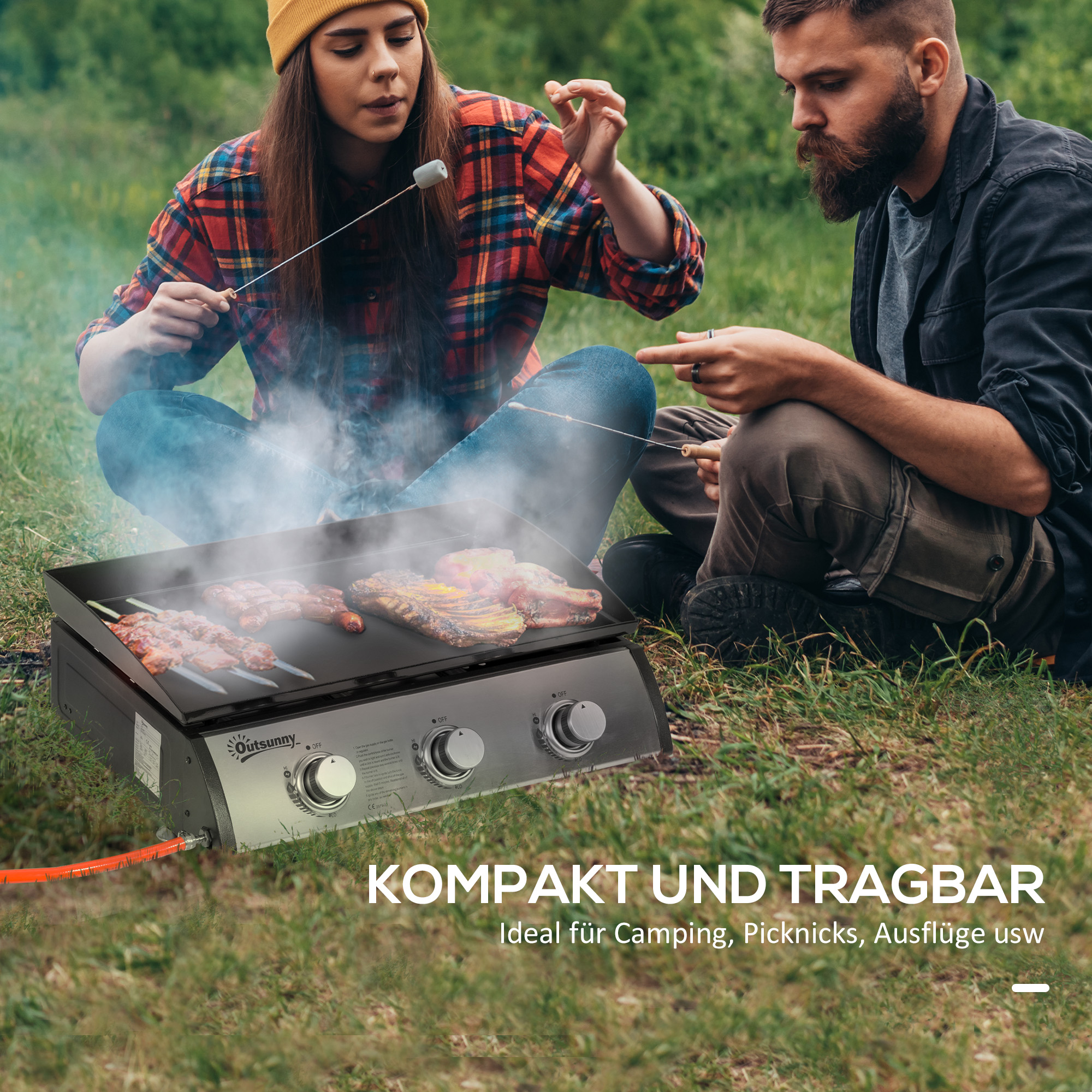 Gaasigrill 3 põletiga, roostevaba teras, hõbedane, 63 x 48 x 21 cm