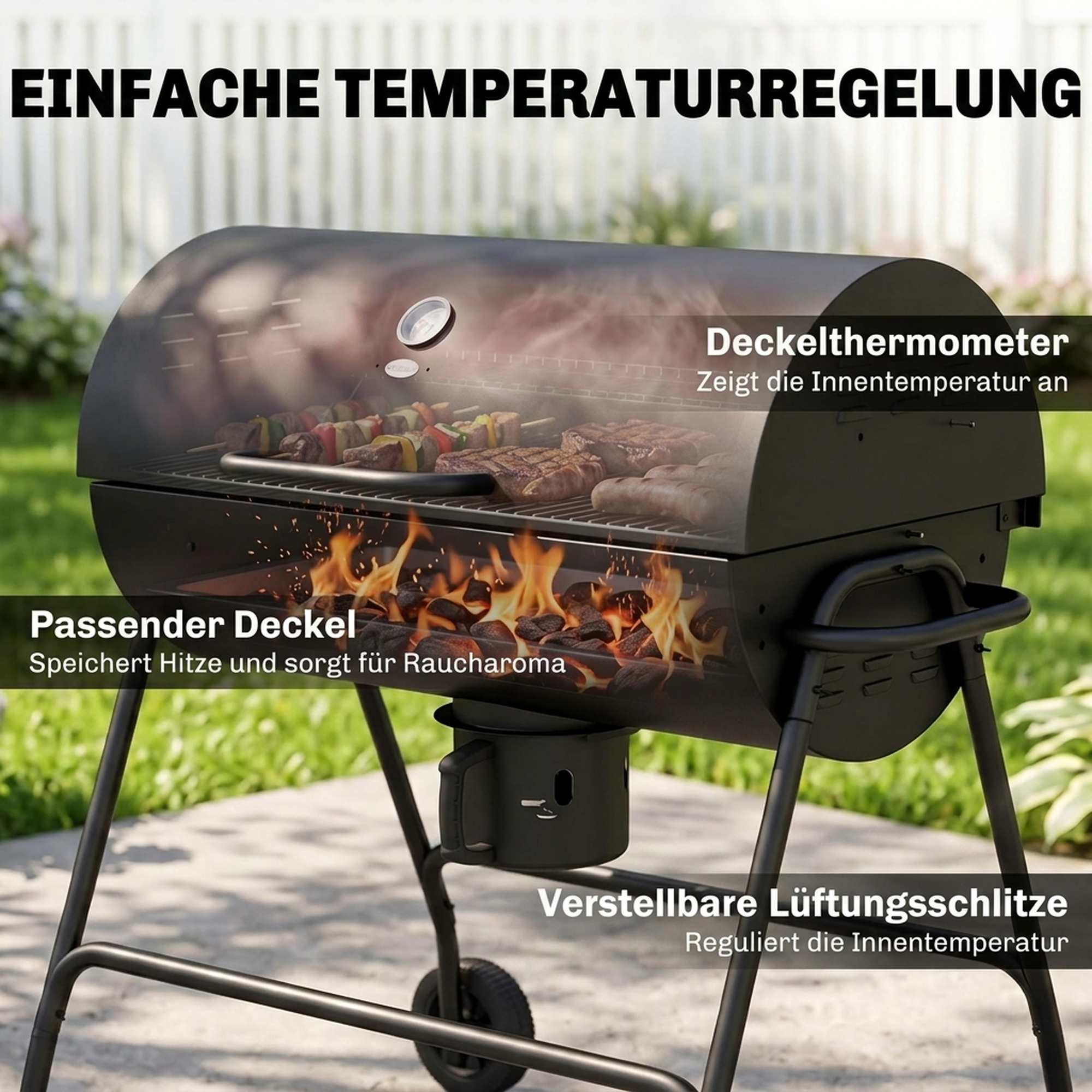 Söegrill kaanega, must, 95 x 71,5 x 102 cm