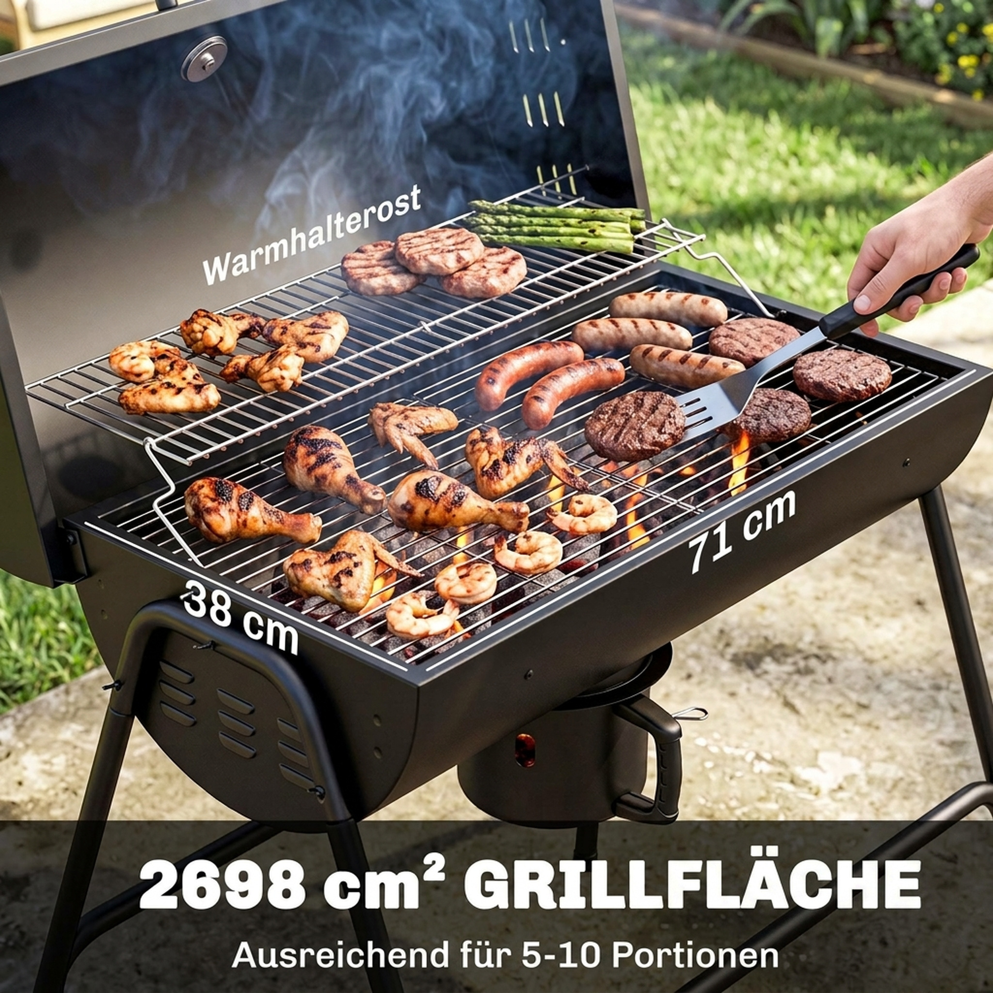 Söegrill kaanega, must, 95 x 71,5 x 102 cm