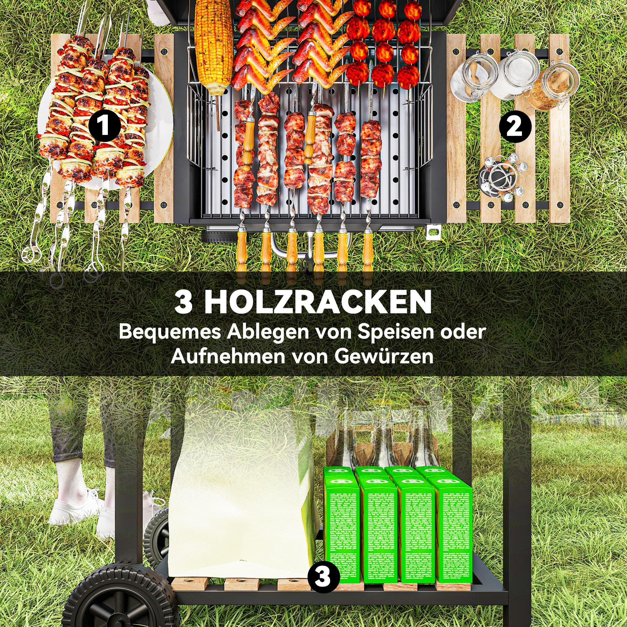 Söegrill käruga, kõrgus reguleeritav söepann, must, 112 x 58 x 107 cm