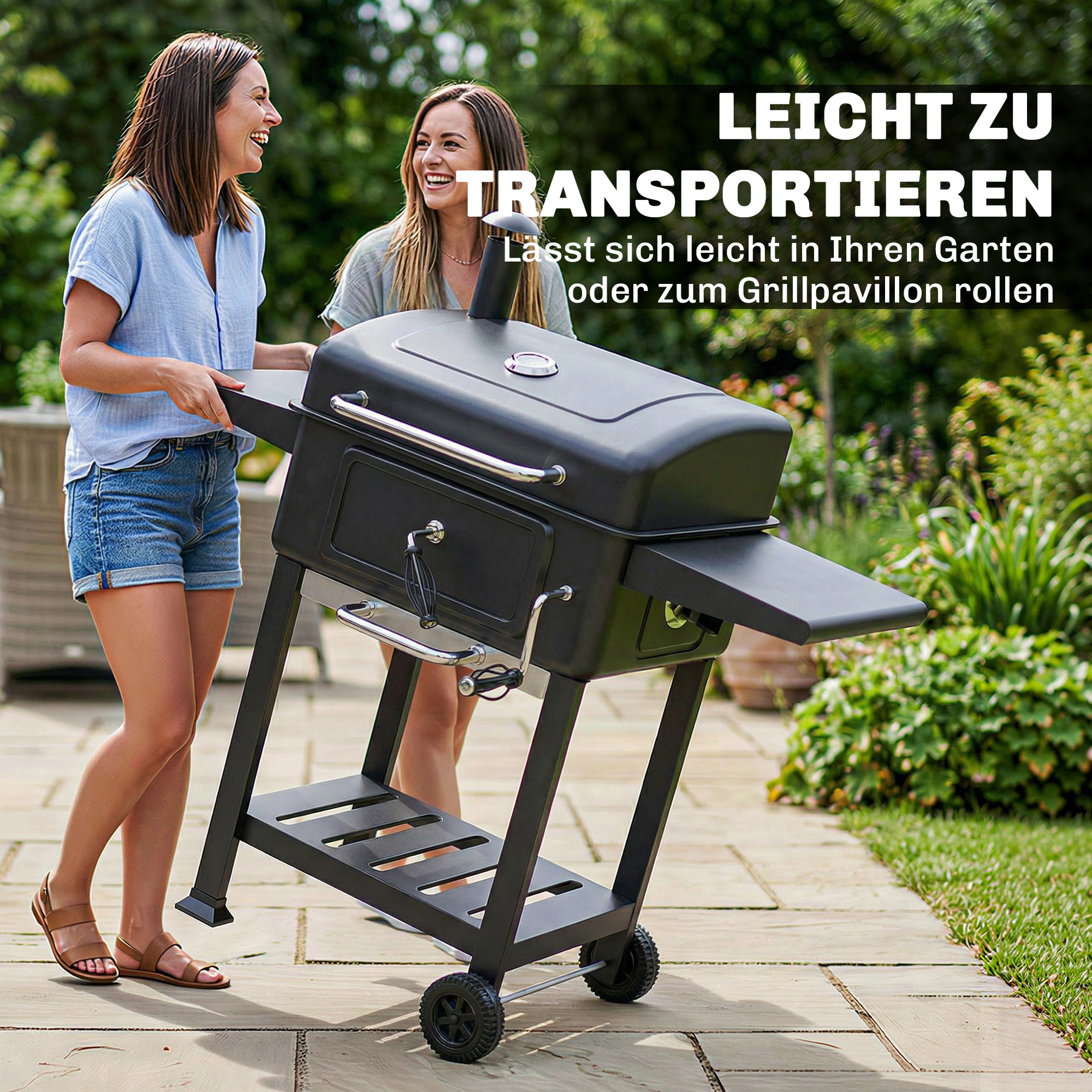 Söegrill-smoker kaane ja termomeetriga, must, 112 x 65 x 115 cm