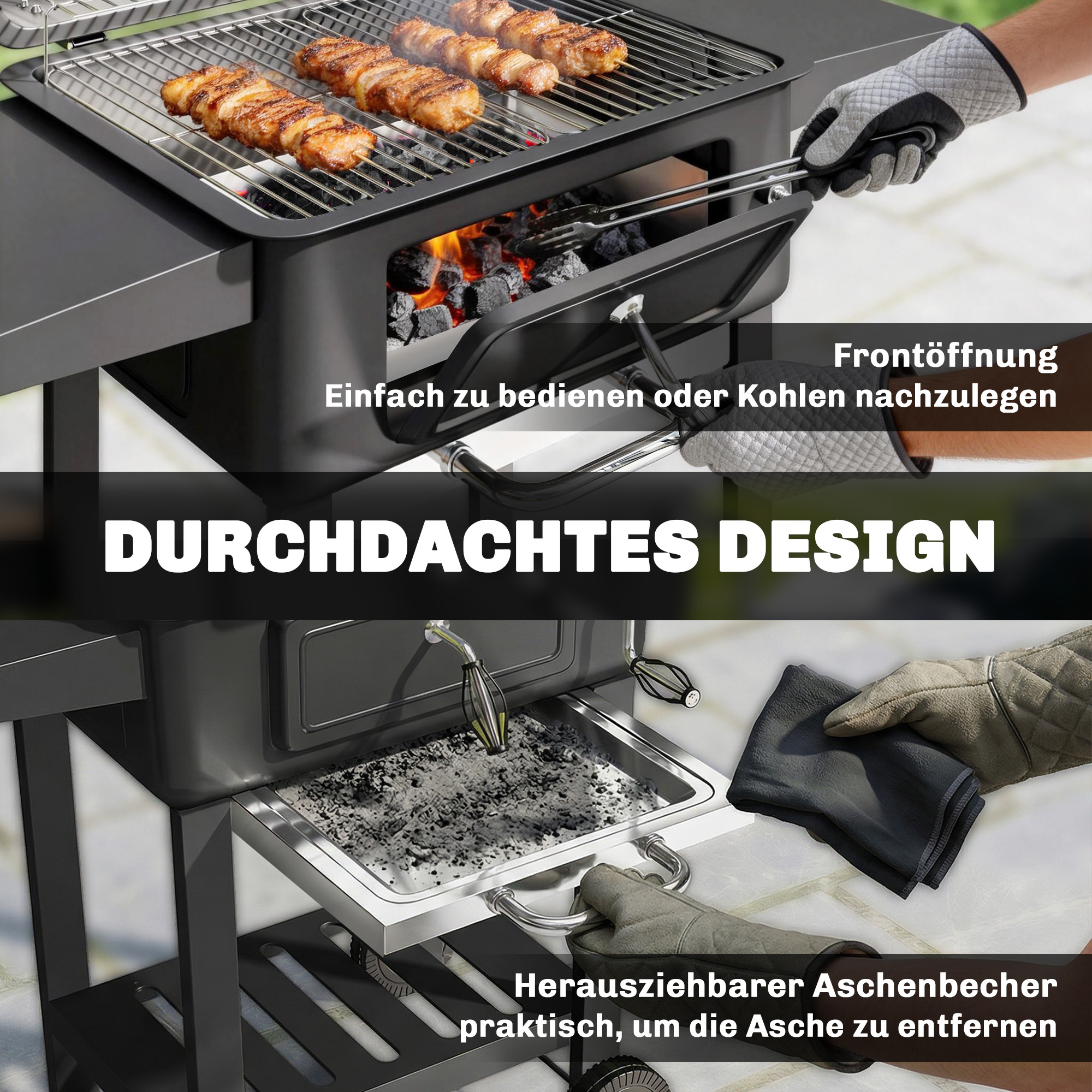 Söegrill-smoker kaane ja termomeetriga, must, 112 x 65 x 115 cm