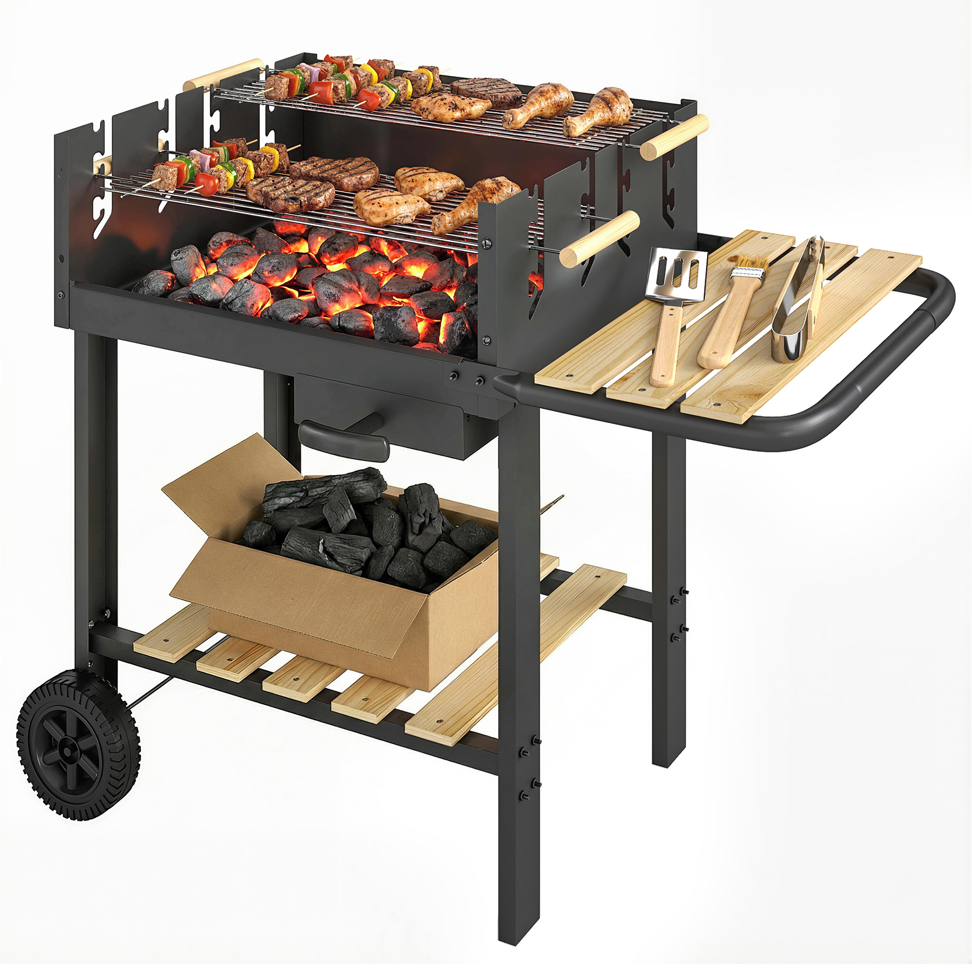 Söegrill käru, must, 99,5 x 58 x 82 cm