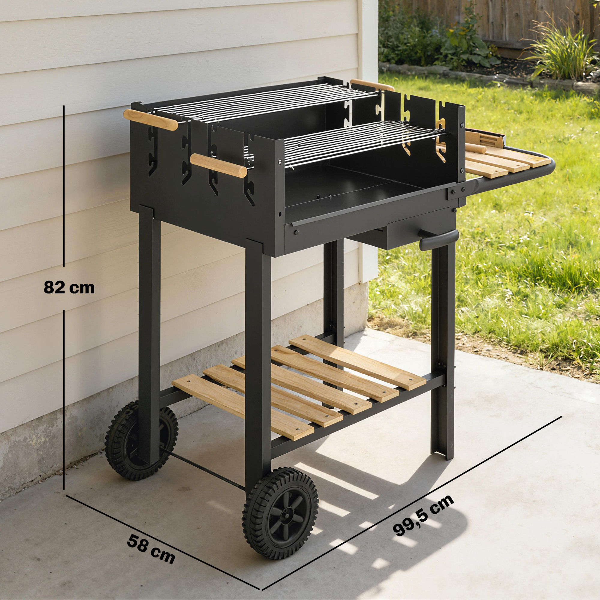 Söegrill käru, must, 99,5 x 58 x 82 cm