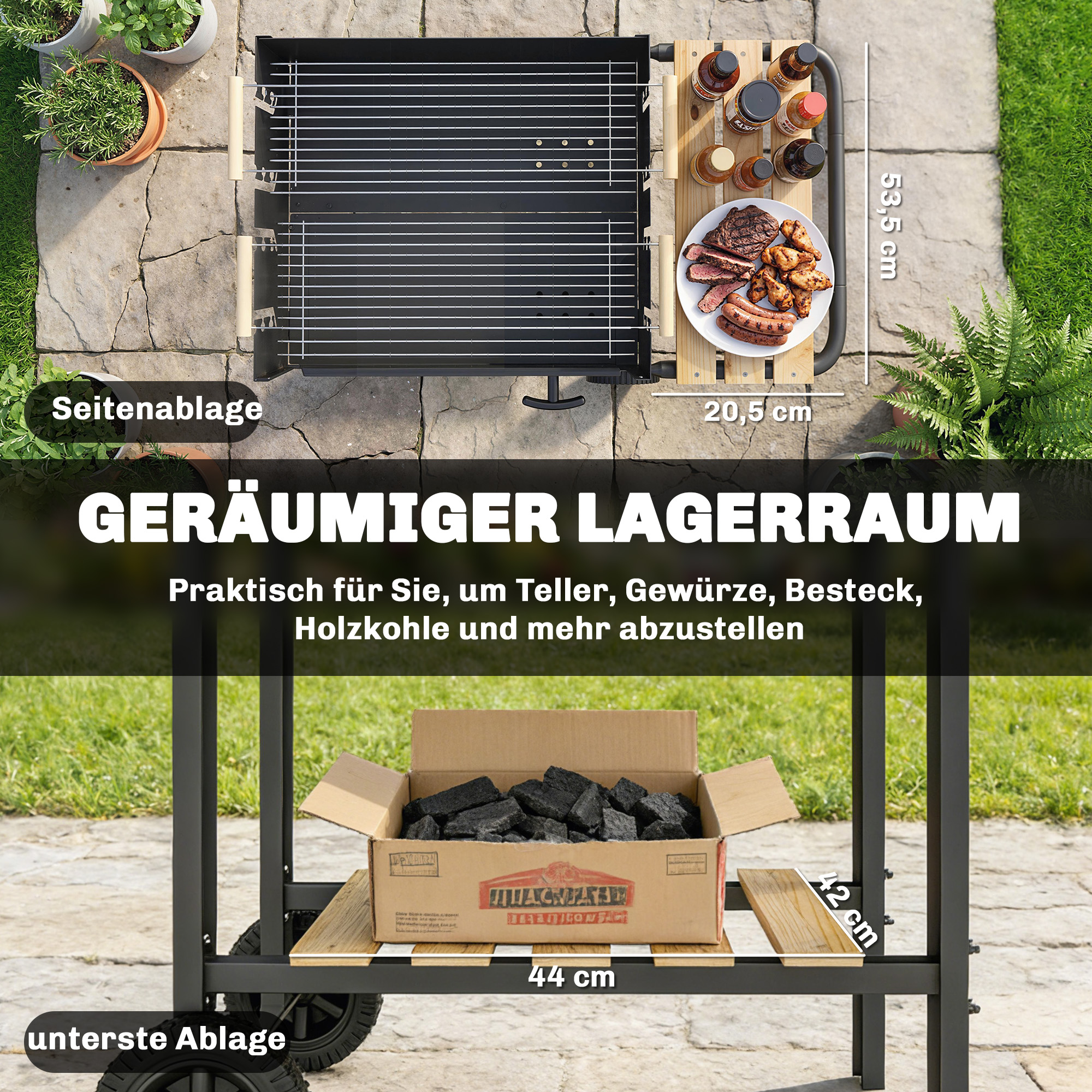 Söegrill käru, must, 99,5 x 58 x 82 cm