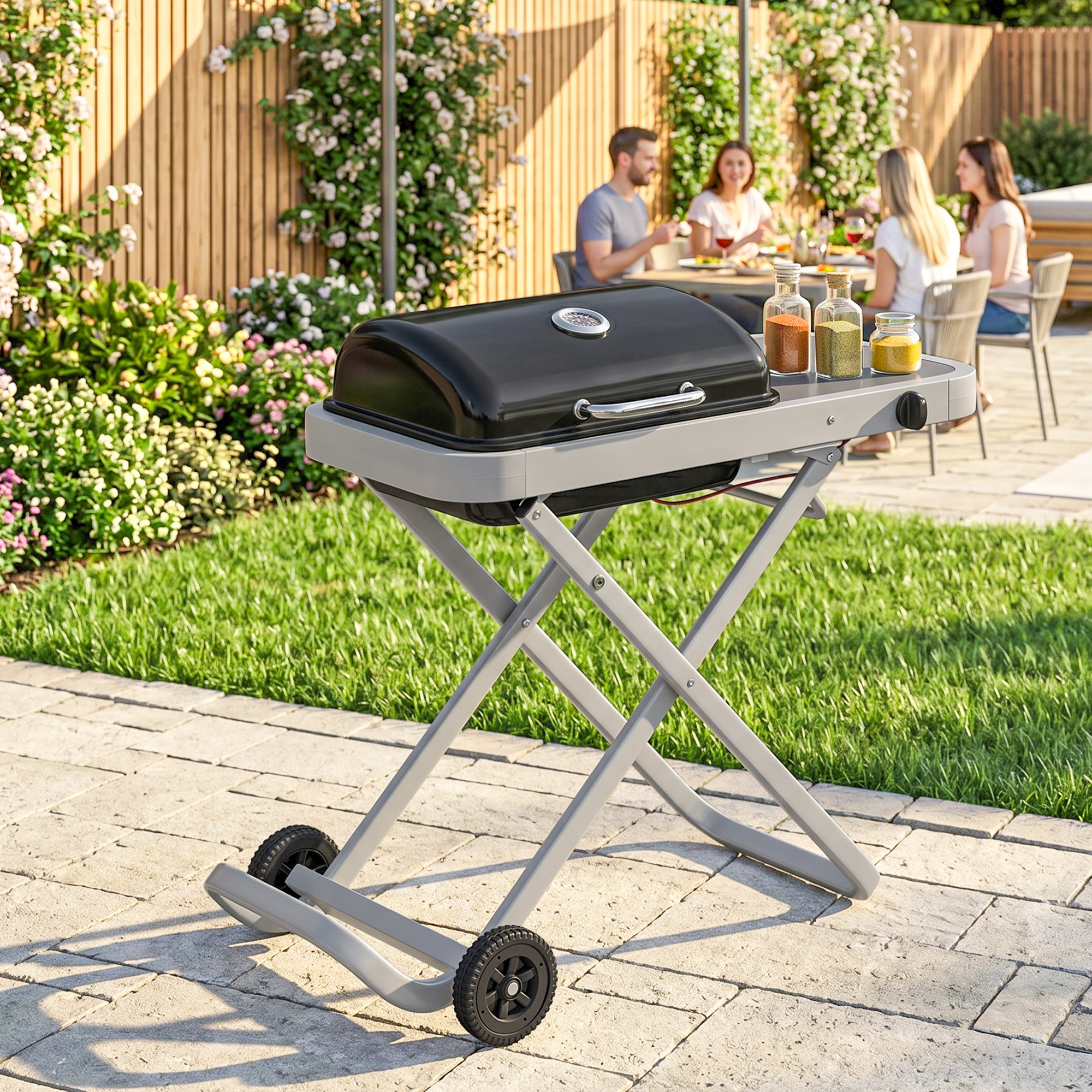 Kaasaskantav gaasigrill, 1 põletiga, 2,5 kW, must hõbedane, 109 x 55 x 89 cm