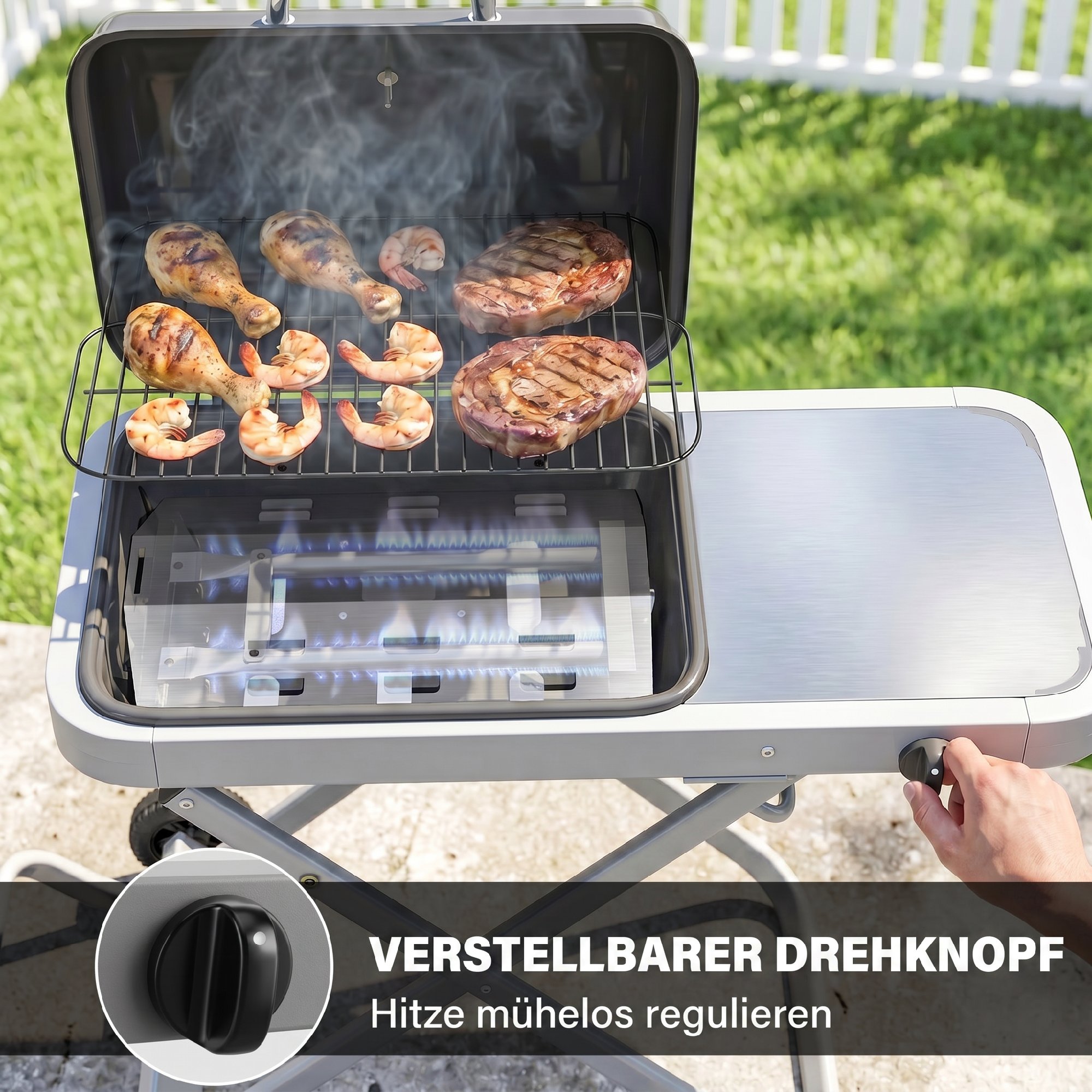 Kaasaskantav gaasigrill, 1 põletiga, 2,5 kW, must hõbedane, 109 x 55 x 89 cm