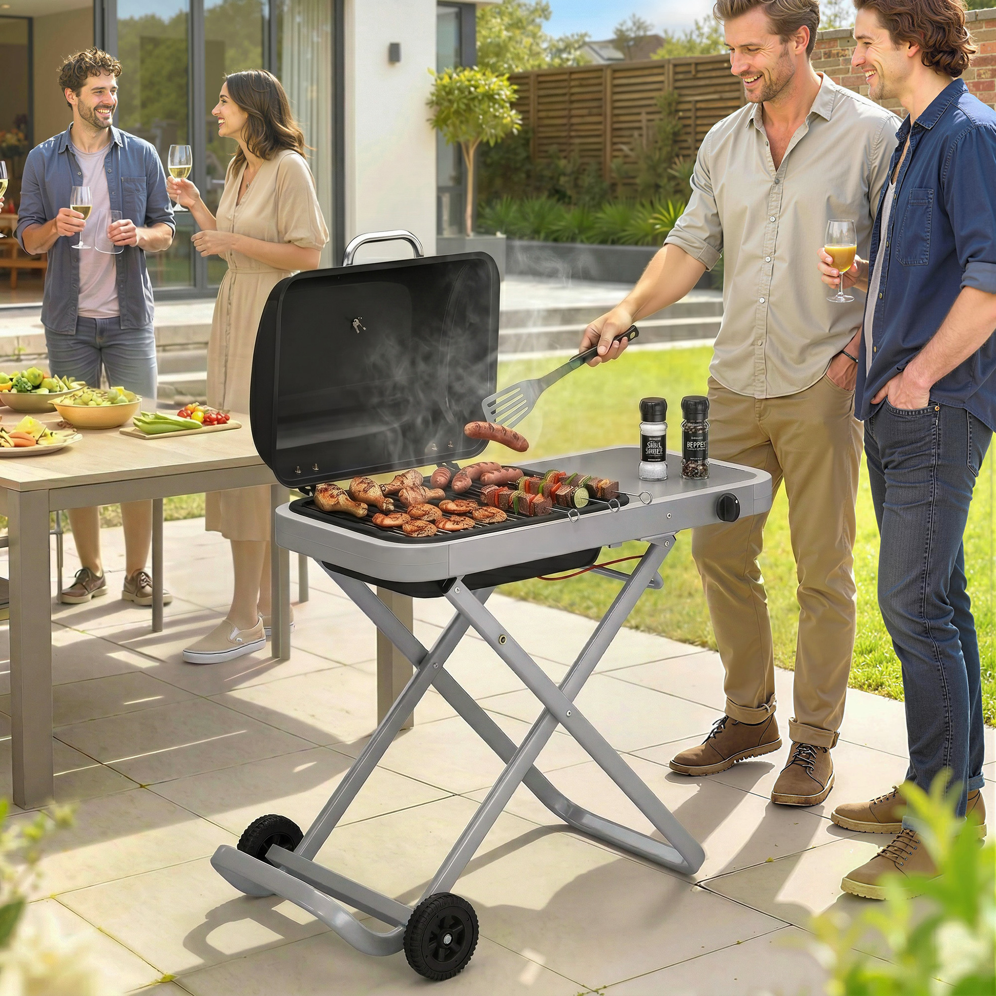Kaasaskantav gaasigrill, 1 põletiga, 2,5 kW, must hõbedane, 109 x 55 x 89 cm