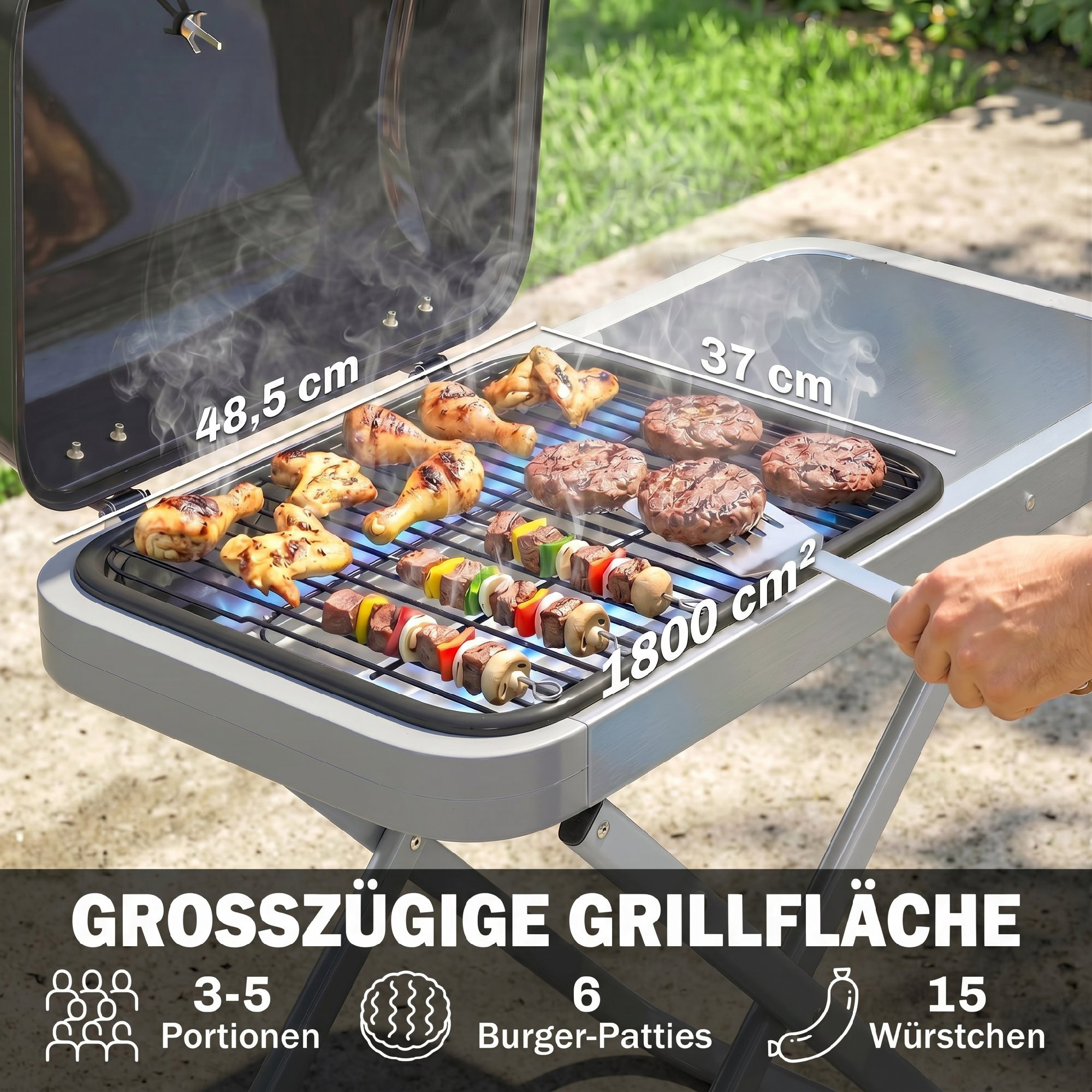 Kaasaskantav gaasigrill, 1 põletiga, 2,5 kW, must hõbedane, 109 x 55 x 89 cm