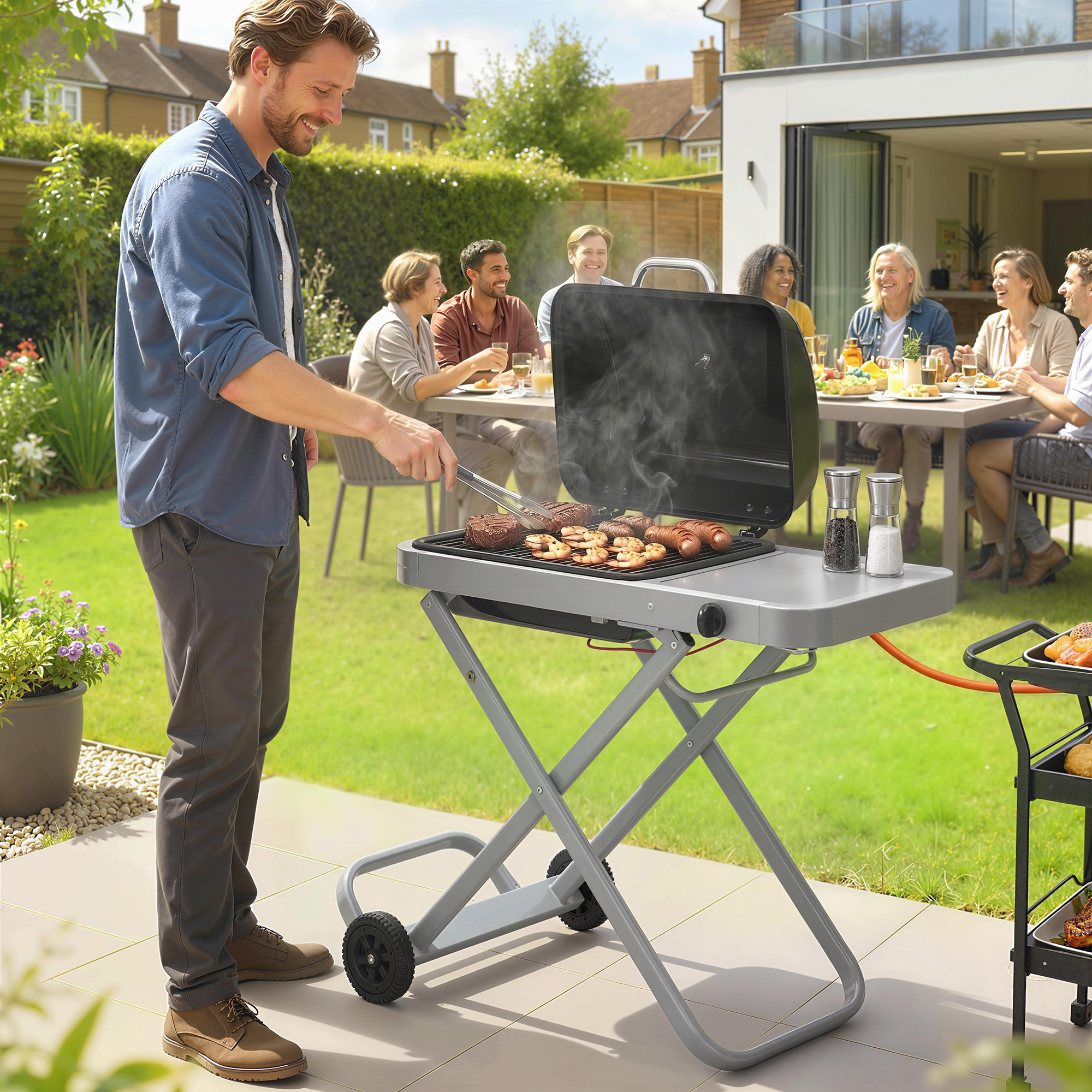 Kaasaskantav gaasigrill, 1 põletiga, 2,5 kW, must hõbedane, 109 x 55 x 89 cm