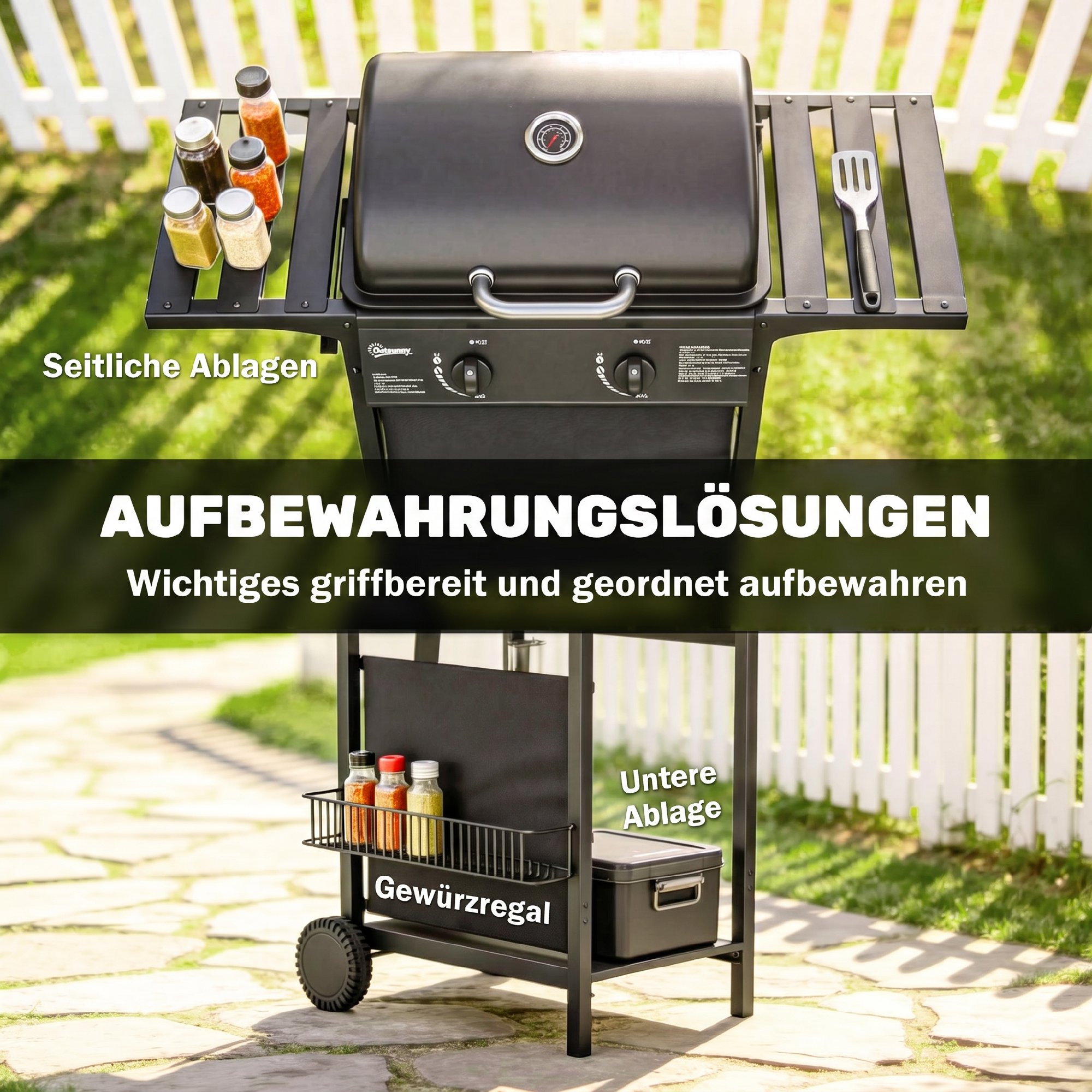 Gaasigrilli käru, 5 kW, 2 põletit, must, 99 x 56 x 95 cm