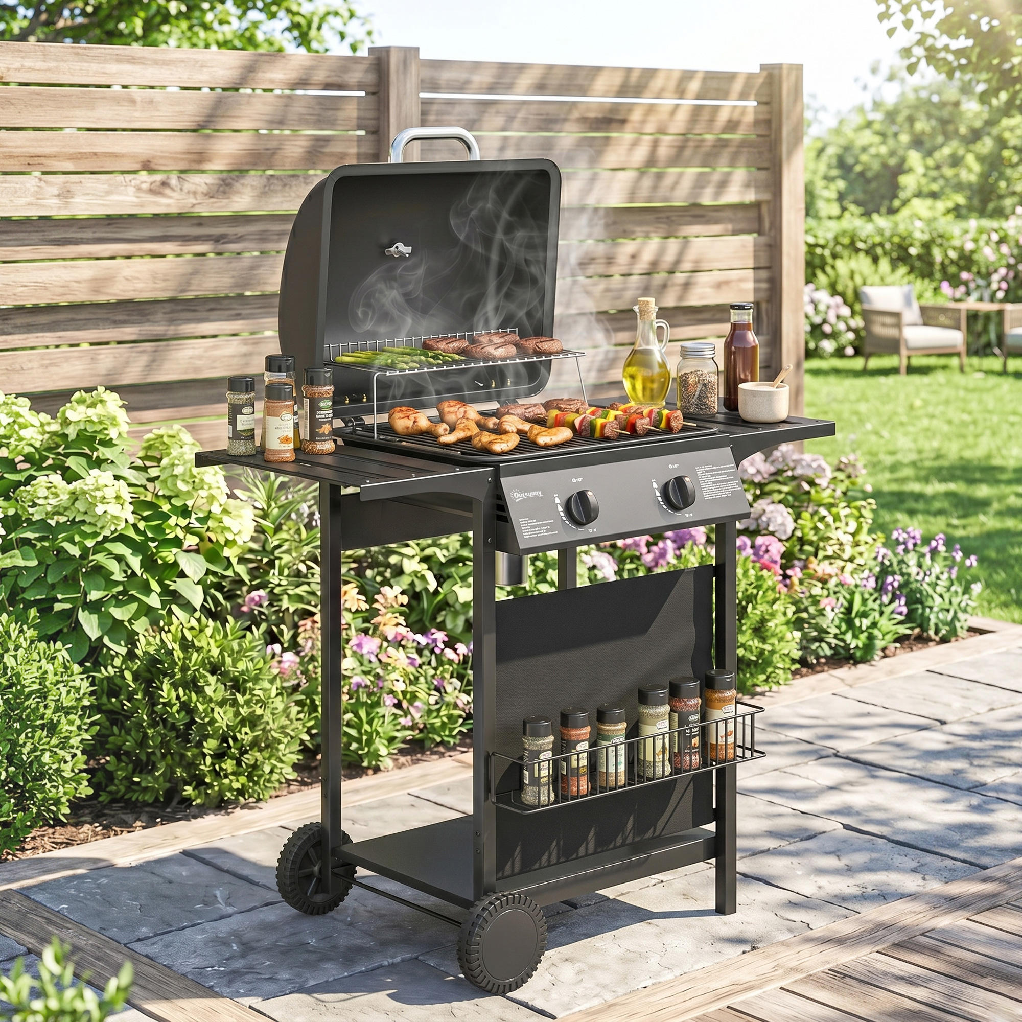 Gaasigrilli käru, 5 kW, 2 põletit, must, 99 x 56 x 95 cm