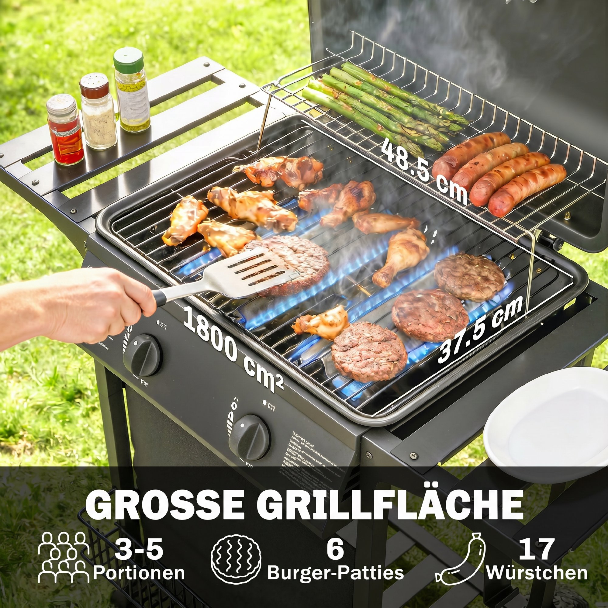 Gaasigrilli käru, 5 kW, 2 põletit, must, 99 x 56 x 95 cm