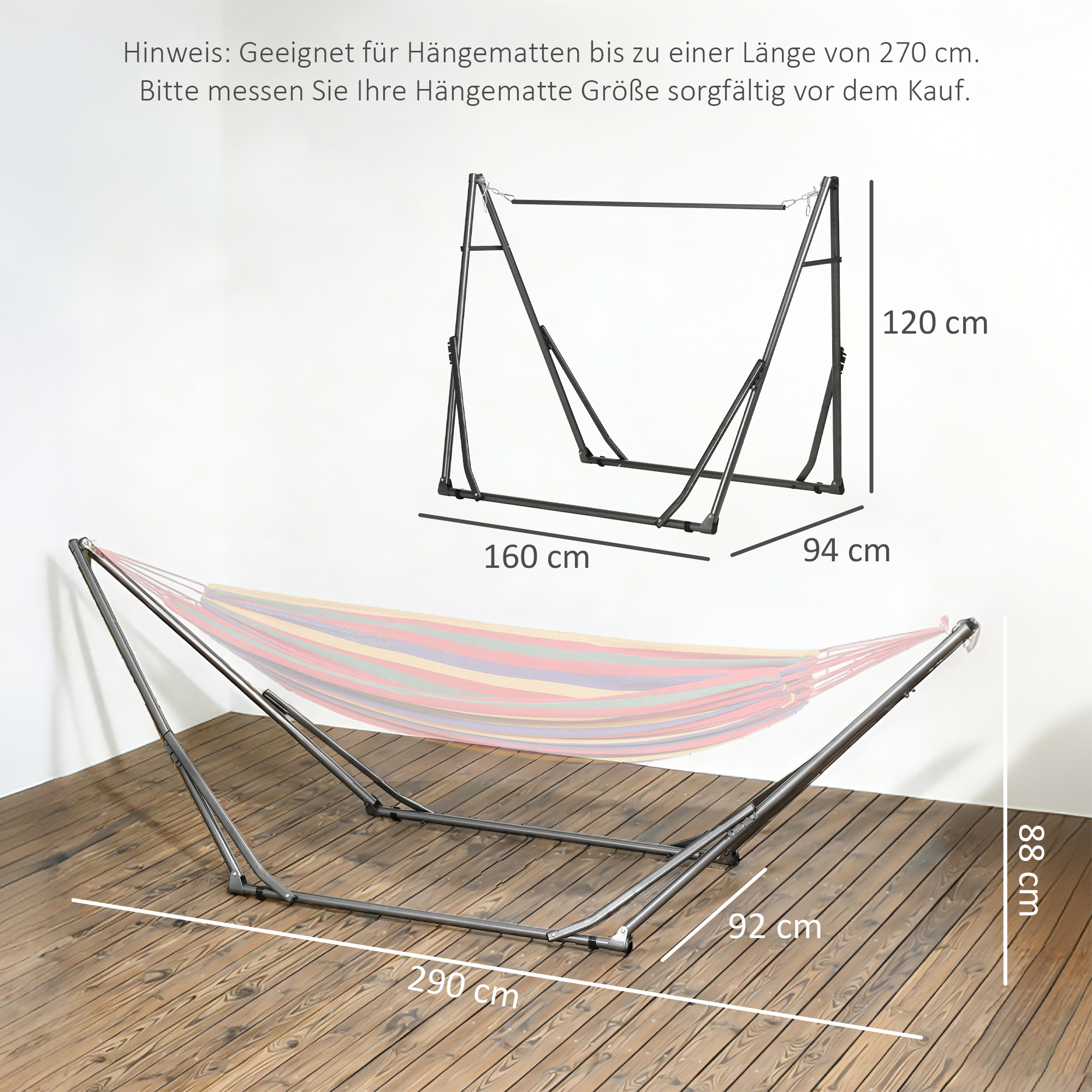 2-in-1 võrkkiige alus, must / hõbedane, 290 x 92 x 88 cm