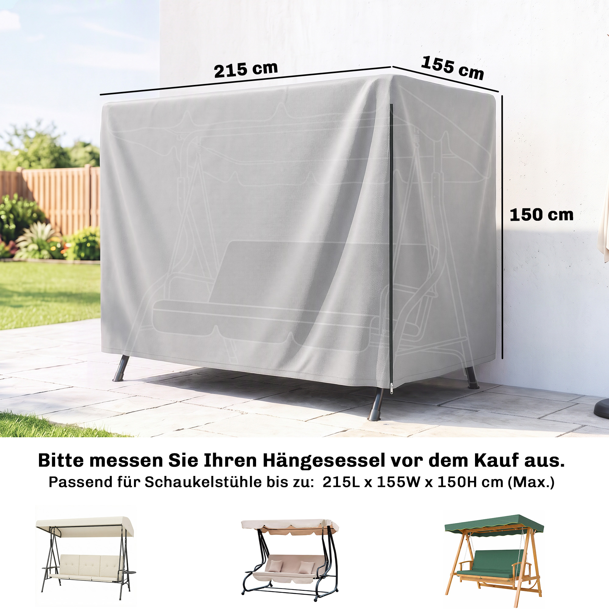 Välismööbli kate, 215 x 155 x 150 cm, hall