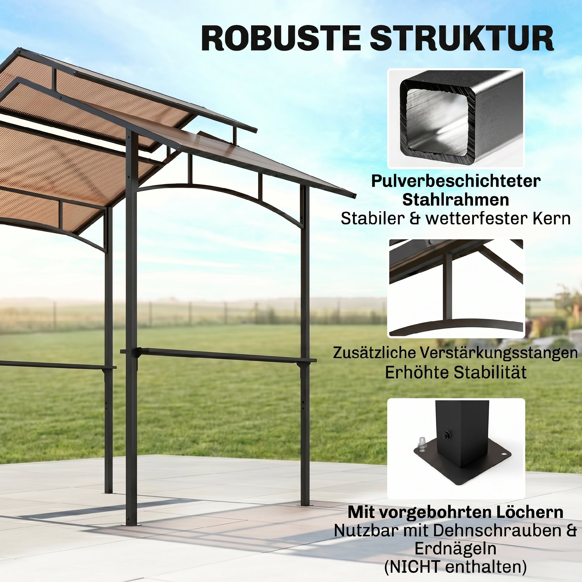 Grillipaviljon 2 riiuliga, 240 x 150 x 250 cm, must/pruun