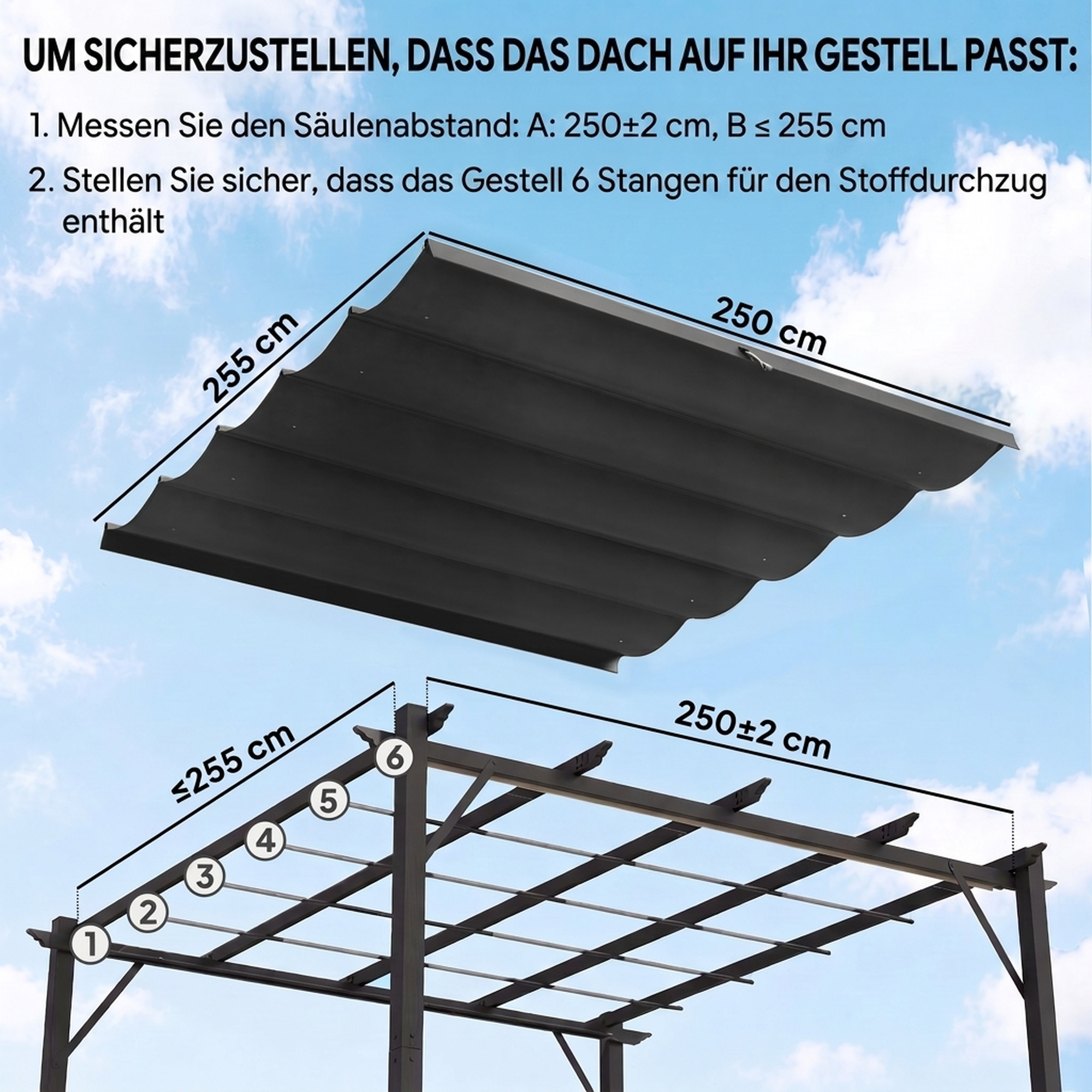 Paviljoni varikatuse asenduskatte 3 x 3 m, tumehall, 250 x 255 cm