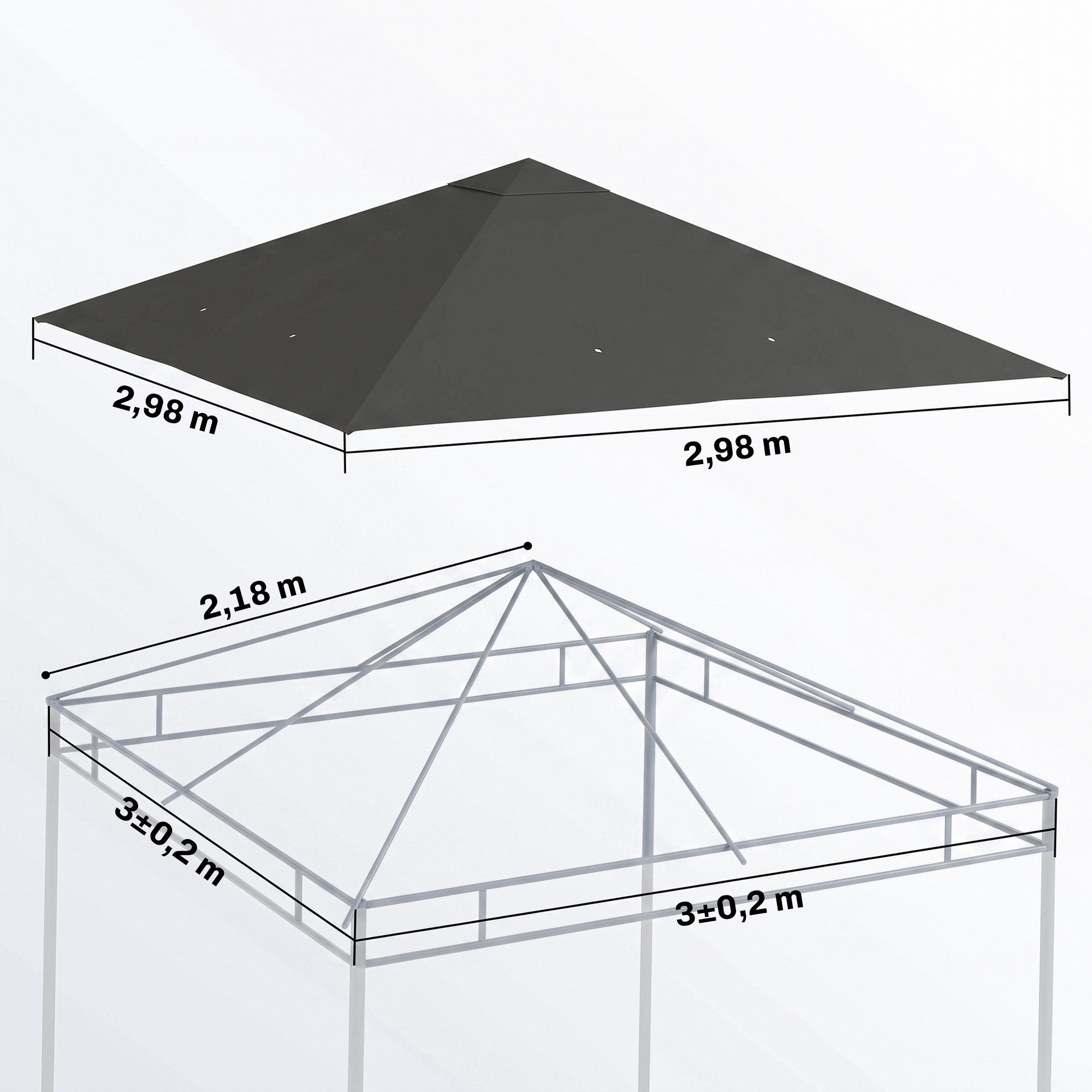 Varikatuse katusekate 3 x 3 m, hall, Oxford-kangas