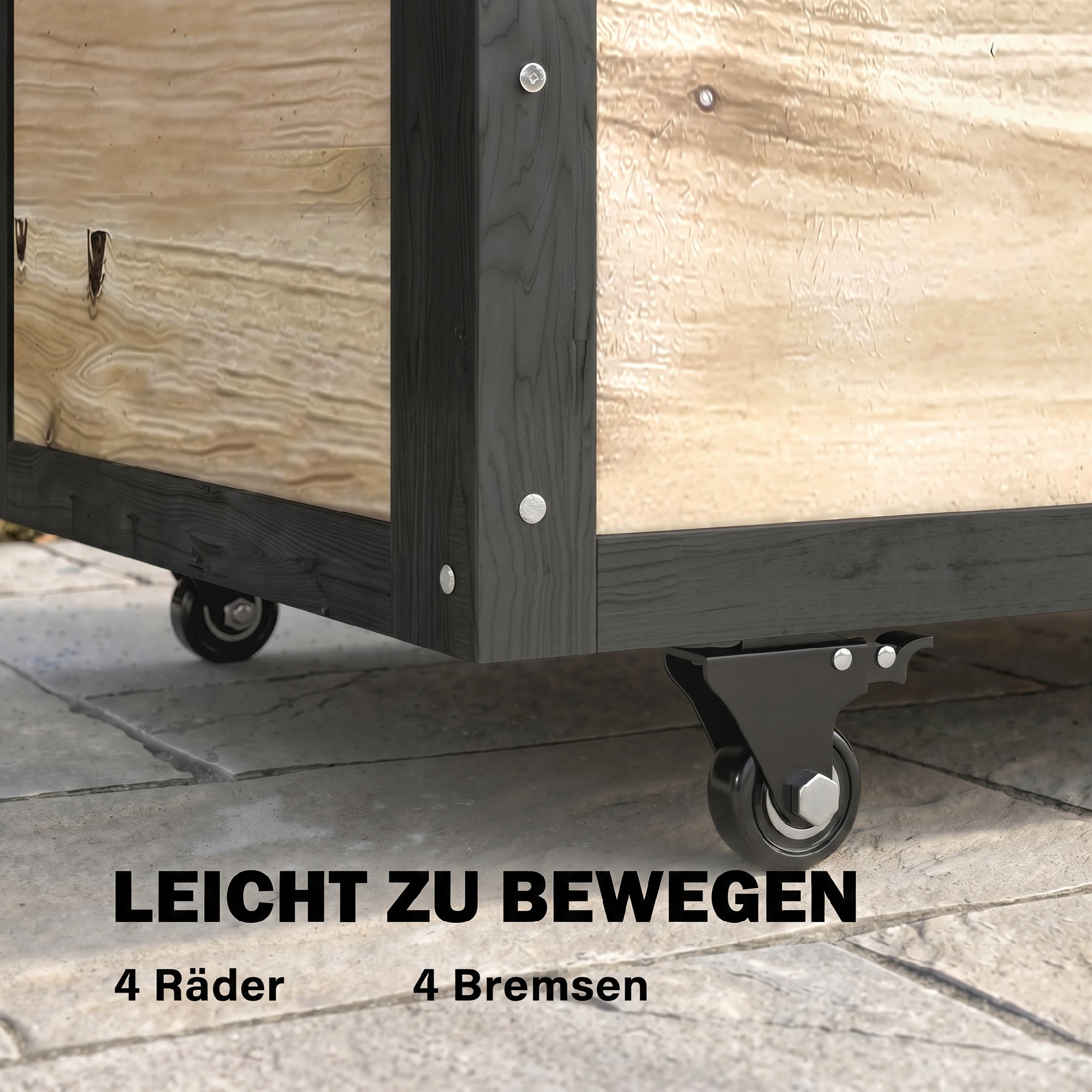 Aia hoiukast, 121 l, 2 ratta, naturaalpuidust, 100 x 50 x 43 cm
