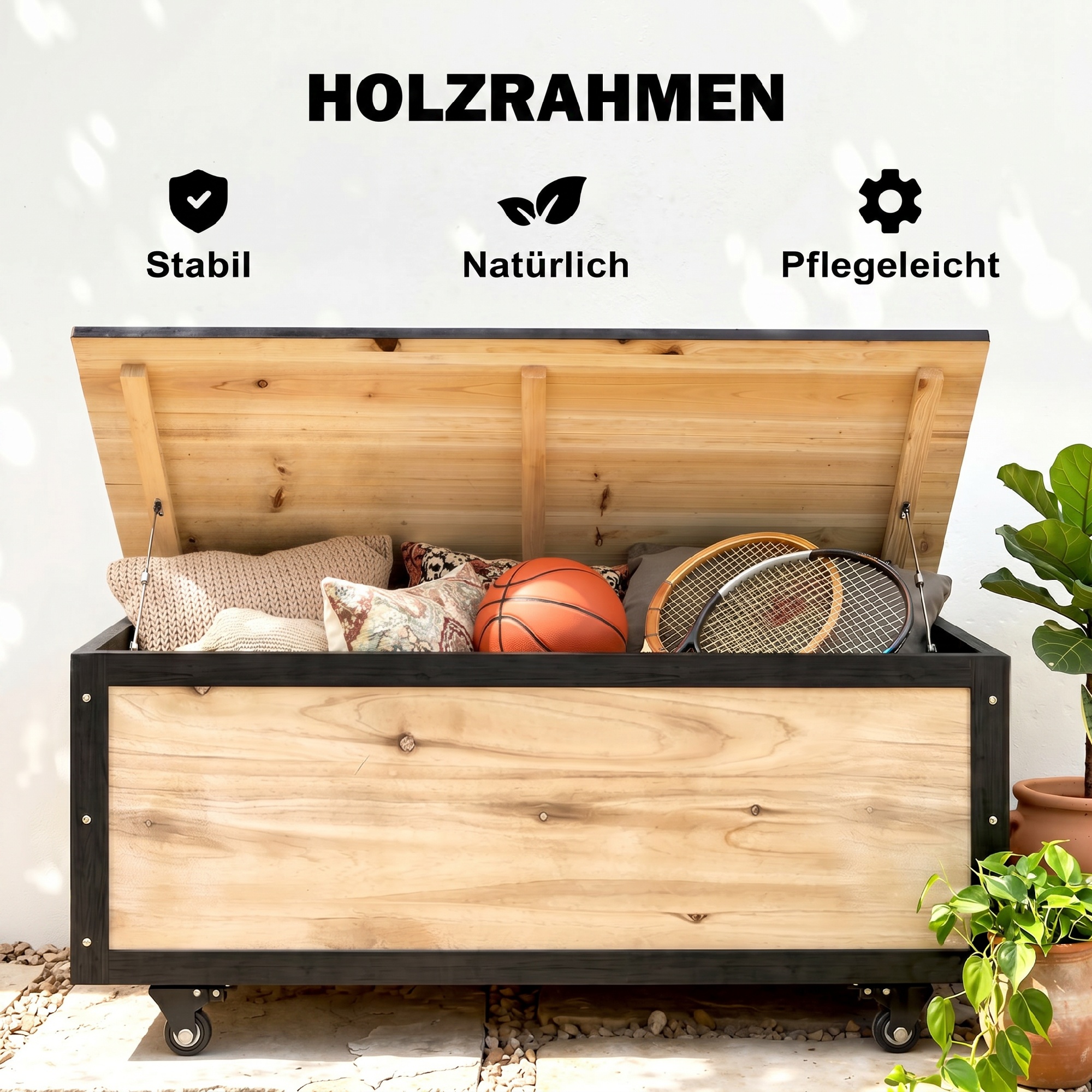 Aia hoiukast, 121 l, 2 ratta, naturaalpuidust, 100 x 50 x 43 cm
