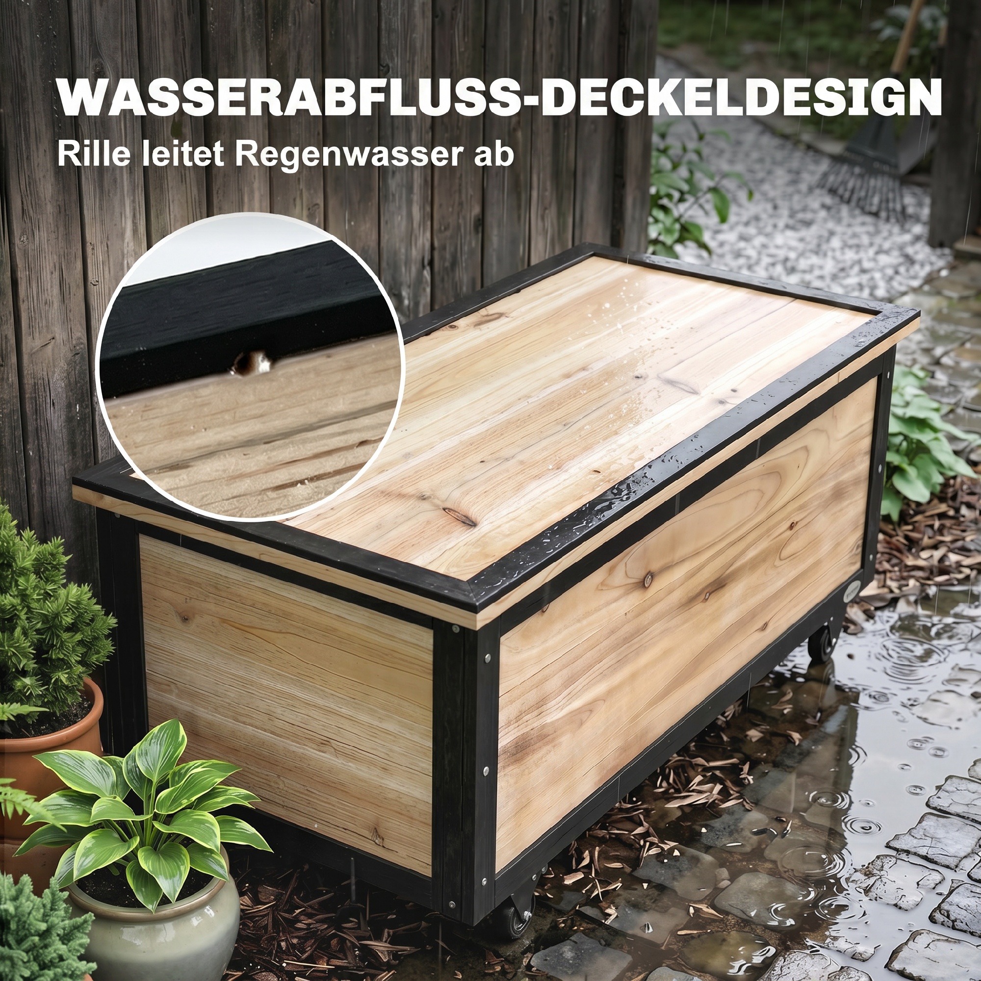 Aia hoiukast, 121 l, 2 ratta, naturaalpuidust, 100 x 50 x 43 cm