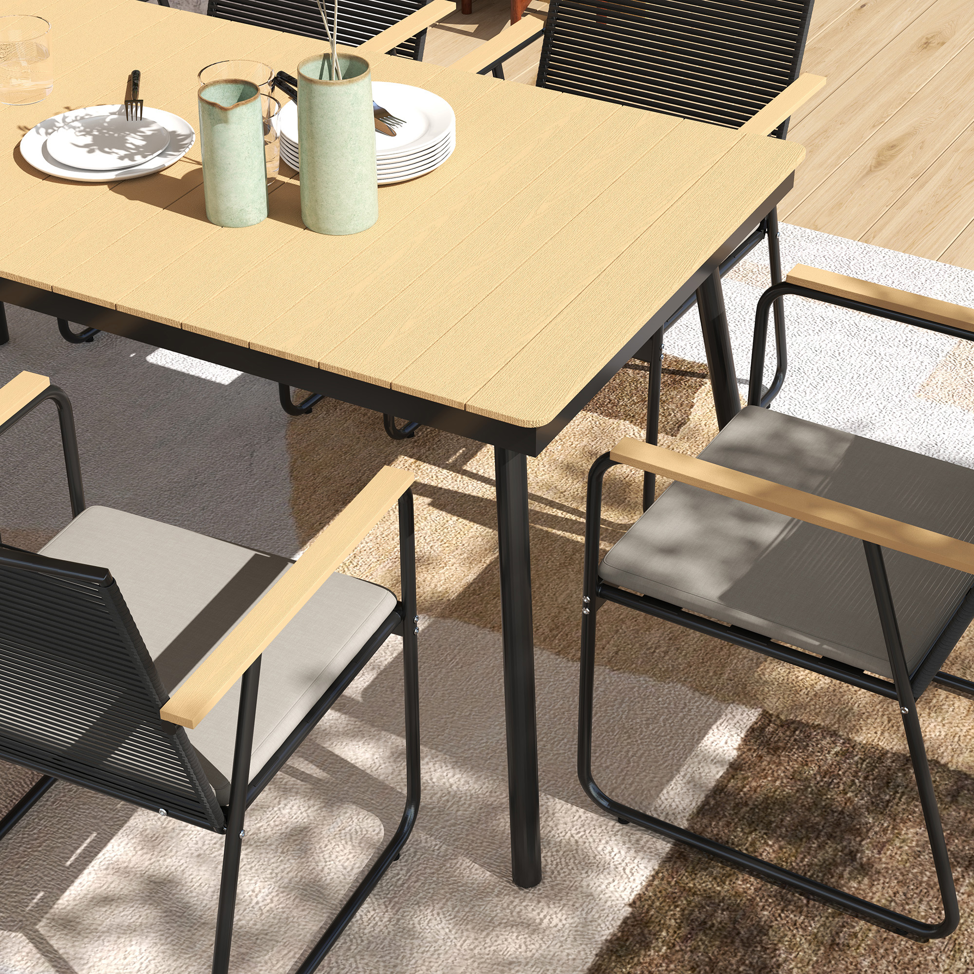 7-osaline õuesöögikomplekt 6 inimesele, naturaalne puit + must