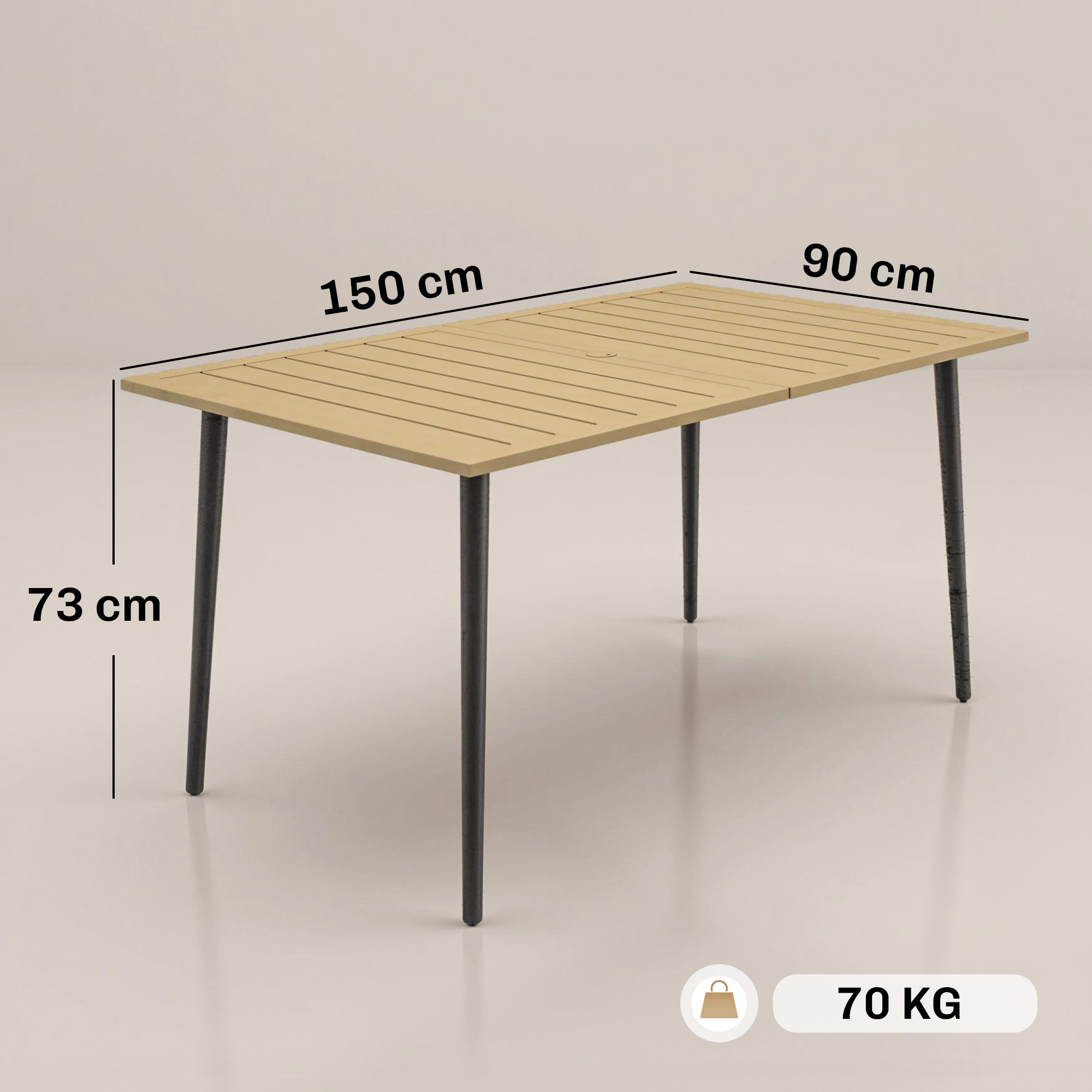 Aiaplaat 150 x 90 cm, pruun, teras, päikesevarju auguga