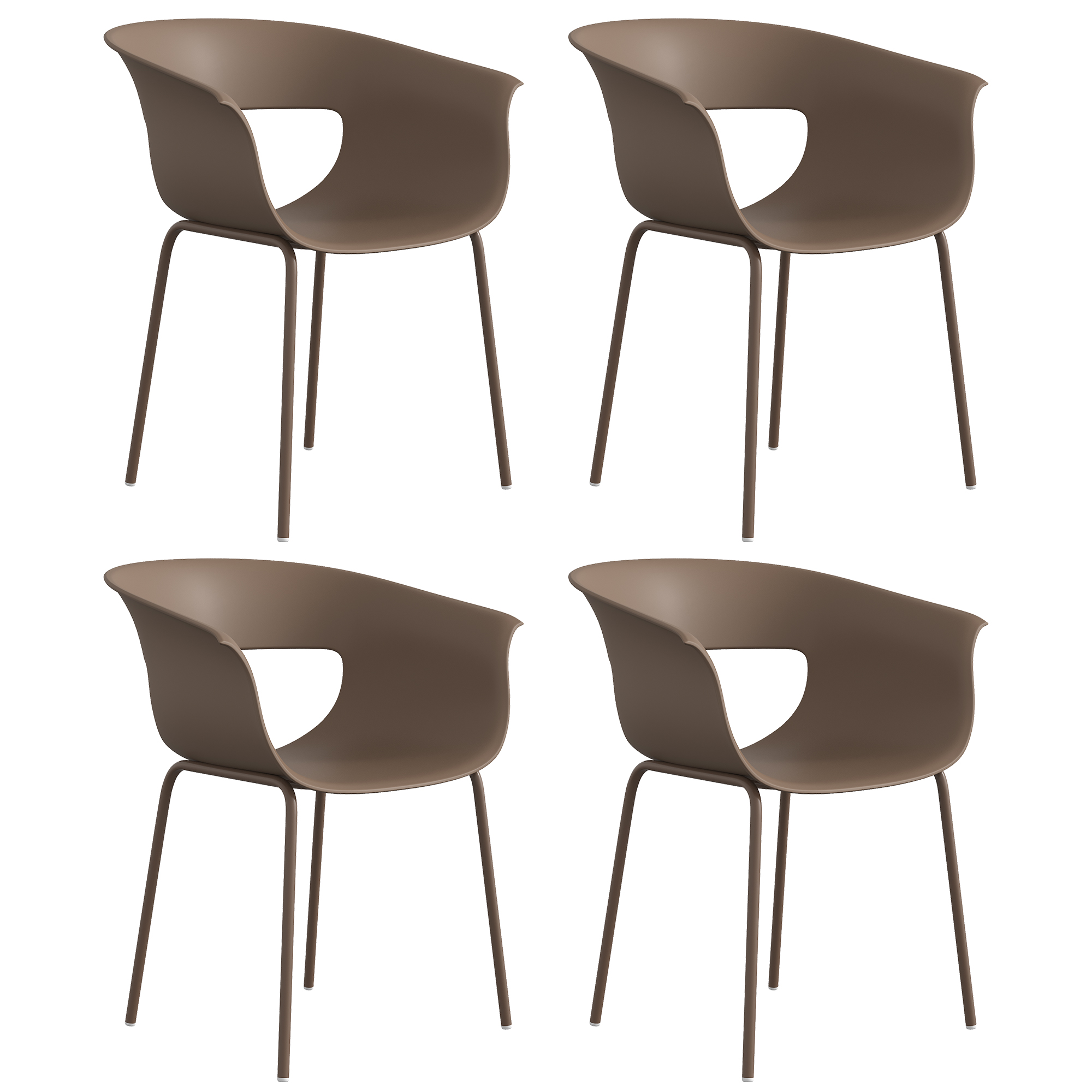 4 aia tooli komplekt, kohvi värvi, metall ja plast, 61 x 51 x 74 cm