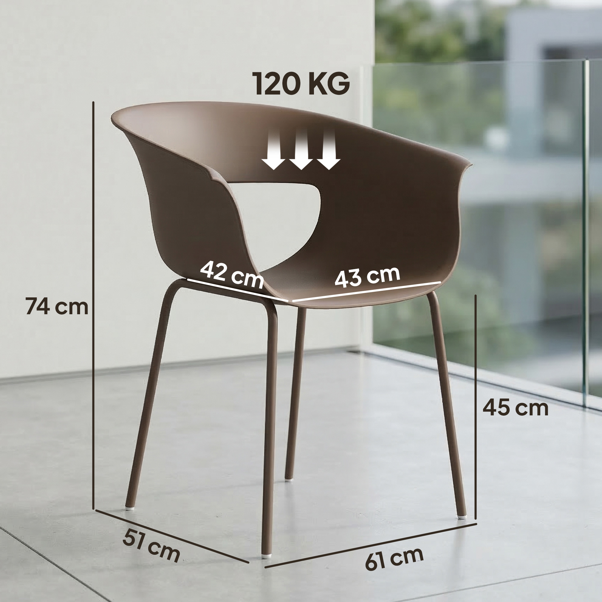 4 aia tooli komplekt, kohvi värvi, metall ja plast, 61 x 51 x 74 cm