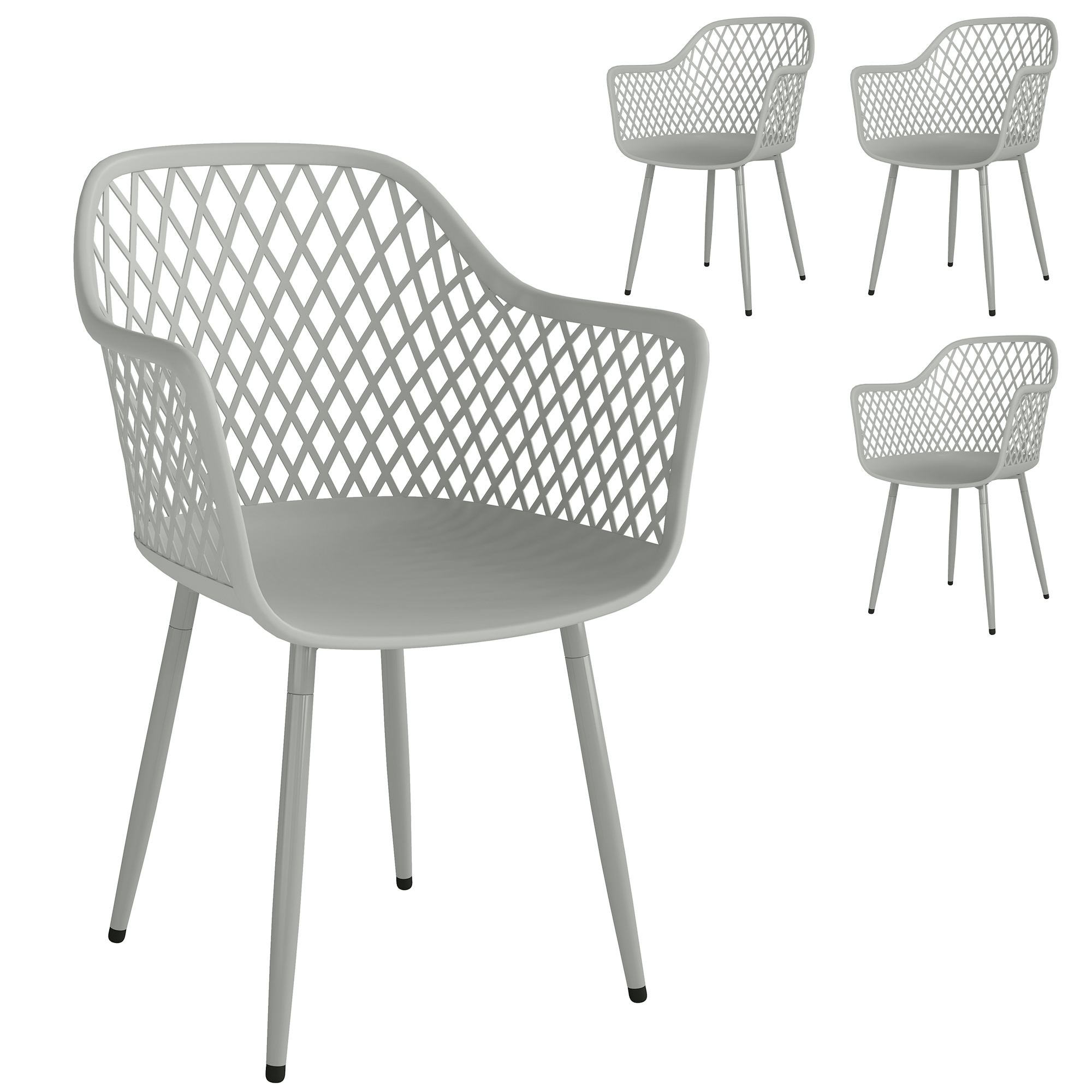 4-osaline aiamööbli toolide komplekt, hall, plast ja metall, 56 x 51 x 84 cm