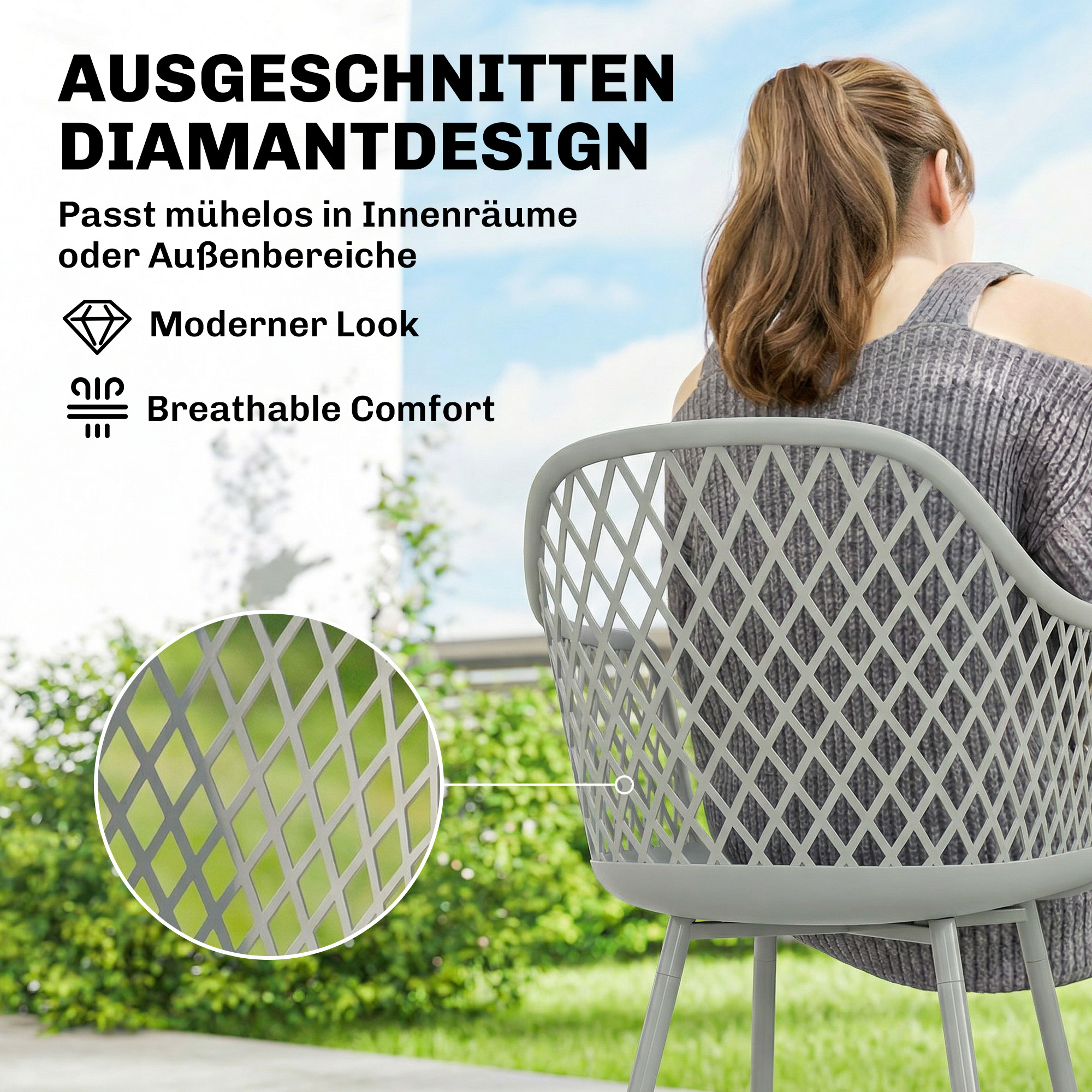4-osaline aiamööbli toolide komplekt, hall, plast ja metall, 56 x 51 x 84 cm