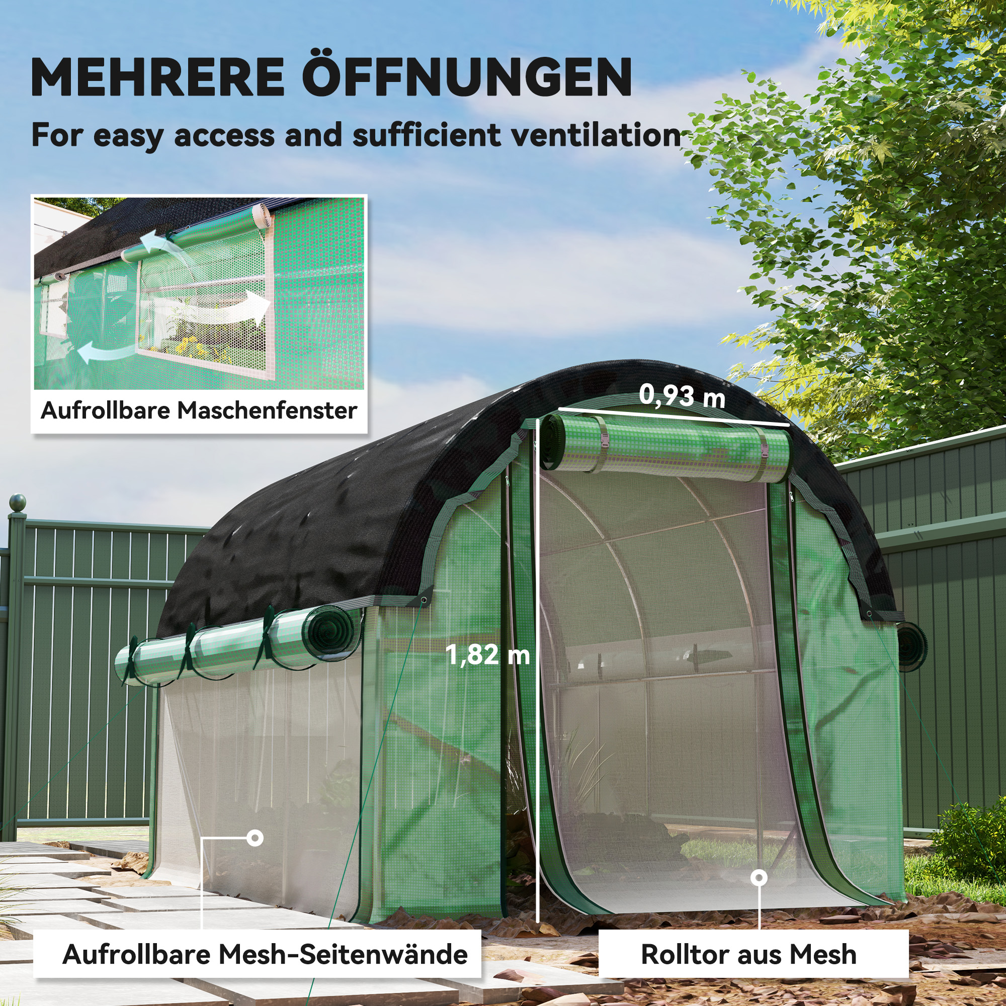 Polütunnel-kasvuhoone päikesekaitsevõrguga, 3 x 2 x 2 m, roheline